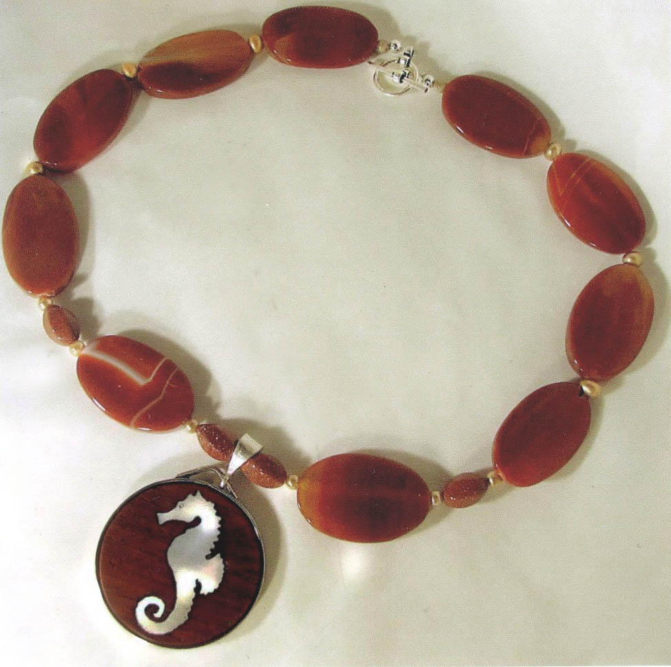 Seahorse Pendant on Red Carnelian Beaded Necklace