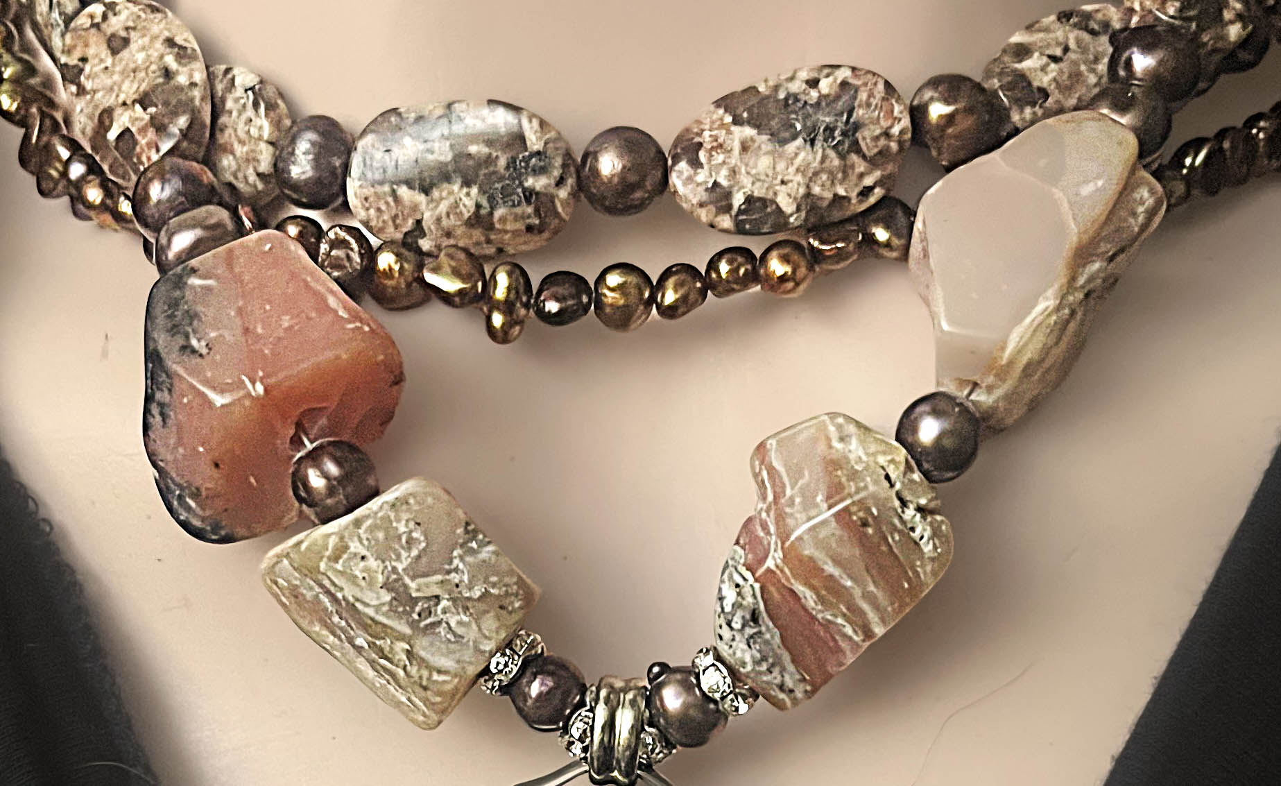 Chunky Beads, Pearls and Fish Pendant Necklace