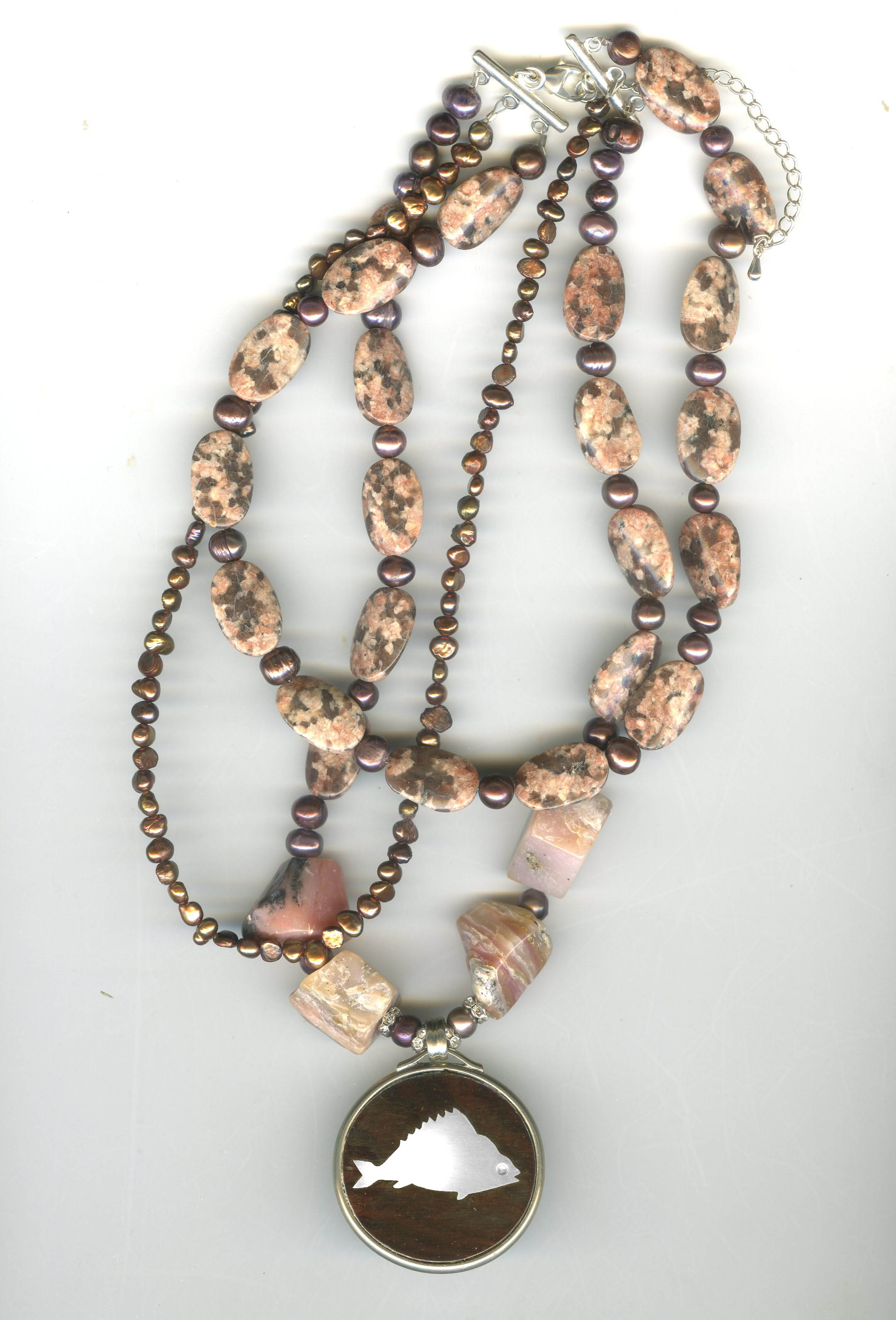 Chunky Beads, Pearls and Fish Pendant Necklace