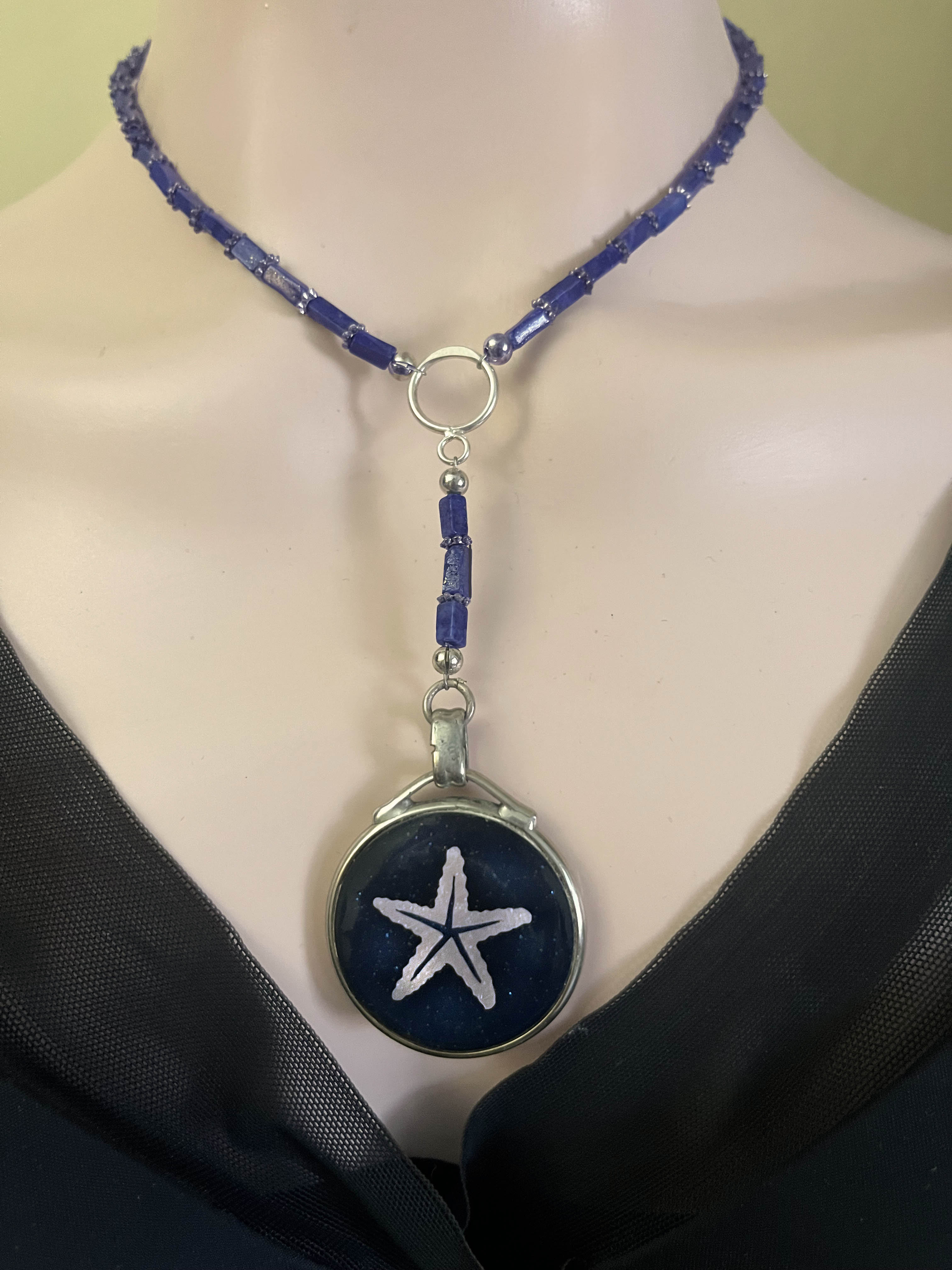 Starfish Pendant on Lapis Lazuli "Y" Choker Necklace