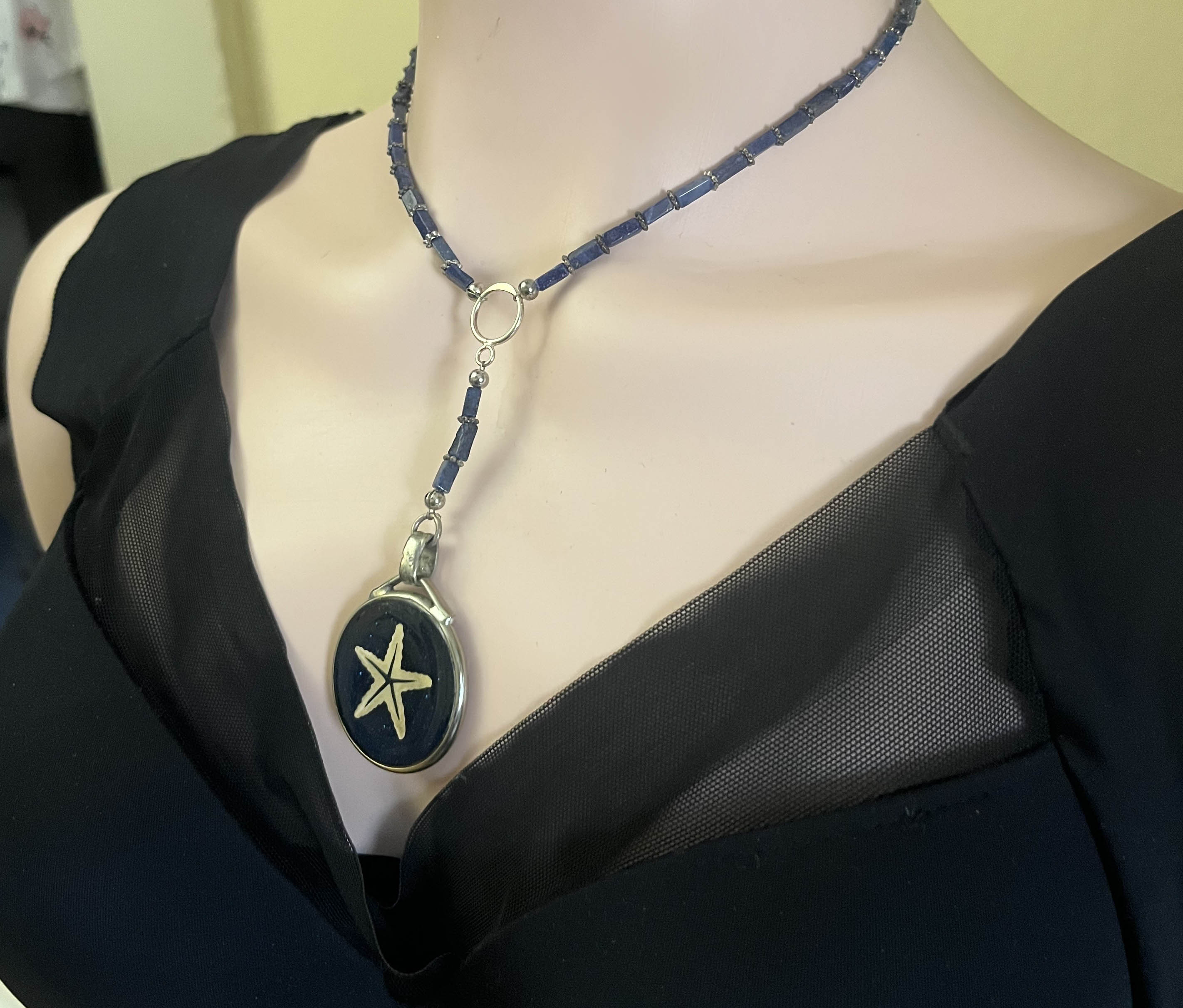 Starfish Pendant on Lapis Lazuli "Y" Choker Necklace