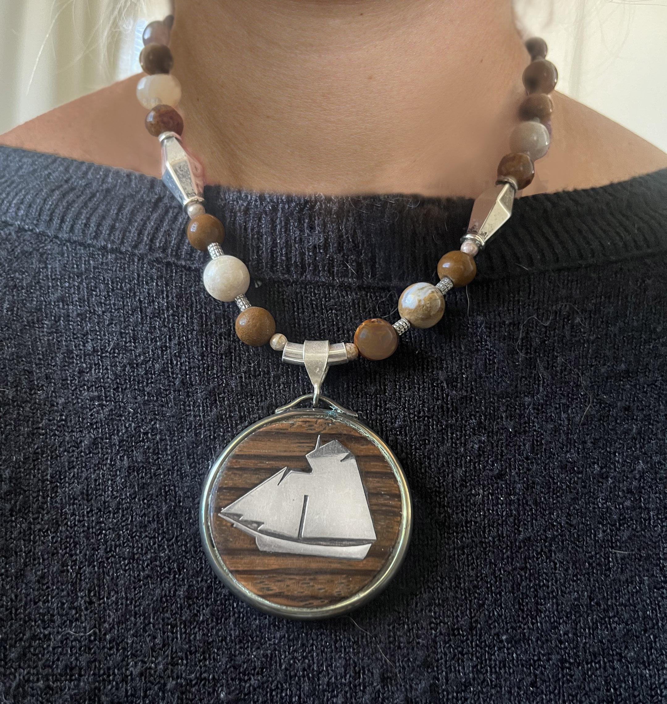 Beaded Schooner Pendant Necklace