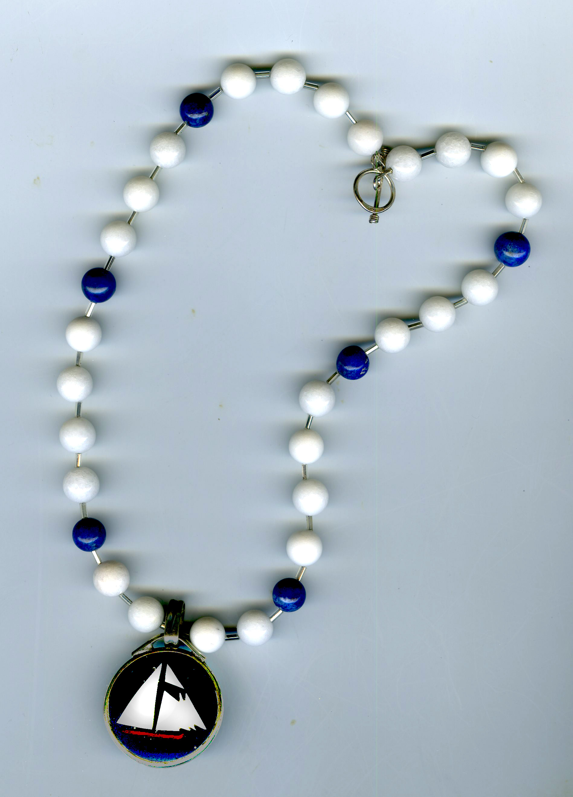 White and Blue Schooner Pendant Necklace