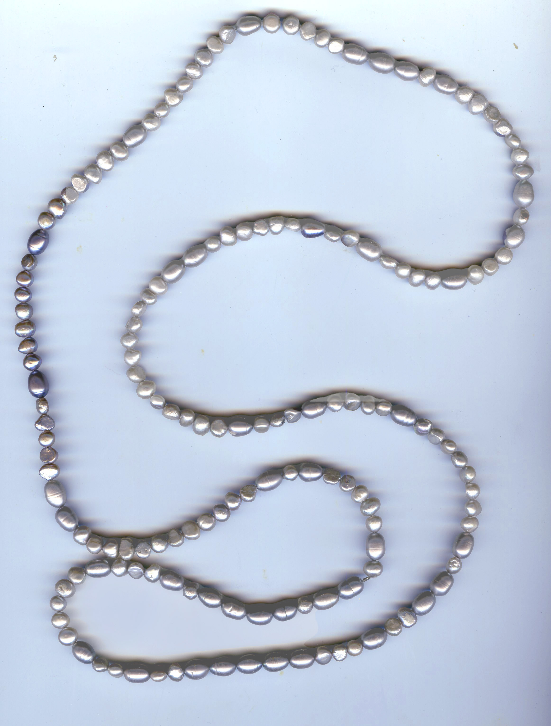 Endless Long Silver Pearls Necklace