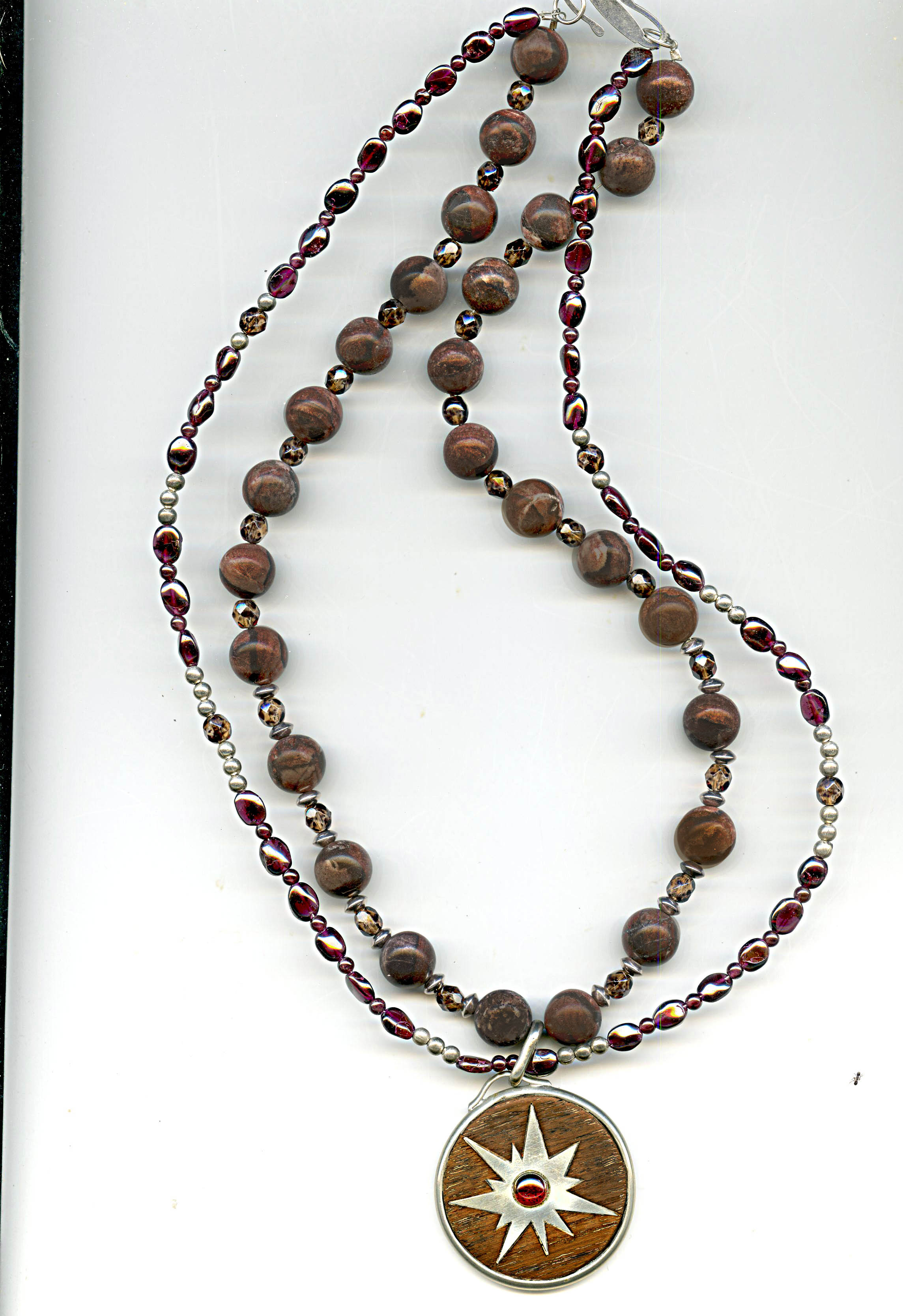 Garnet and Stone Sun Pendant Necklace