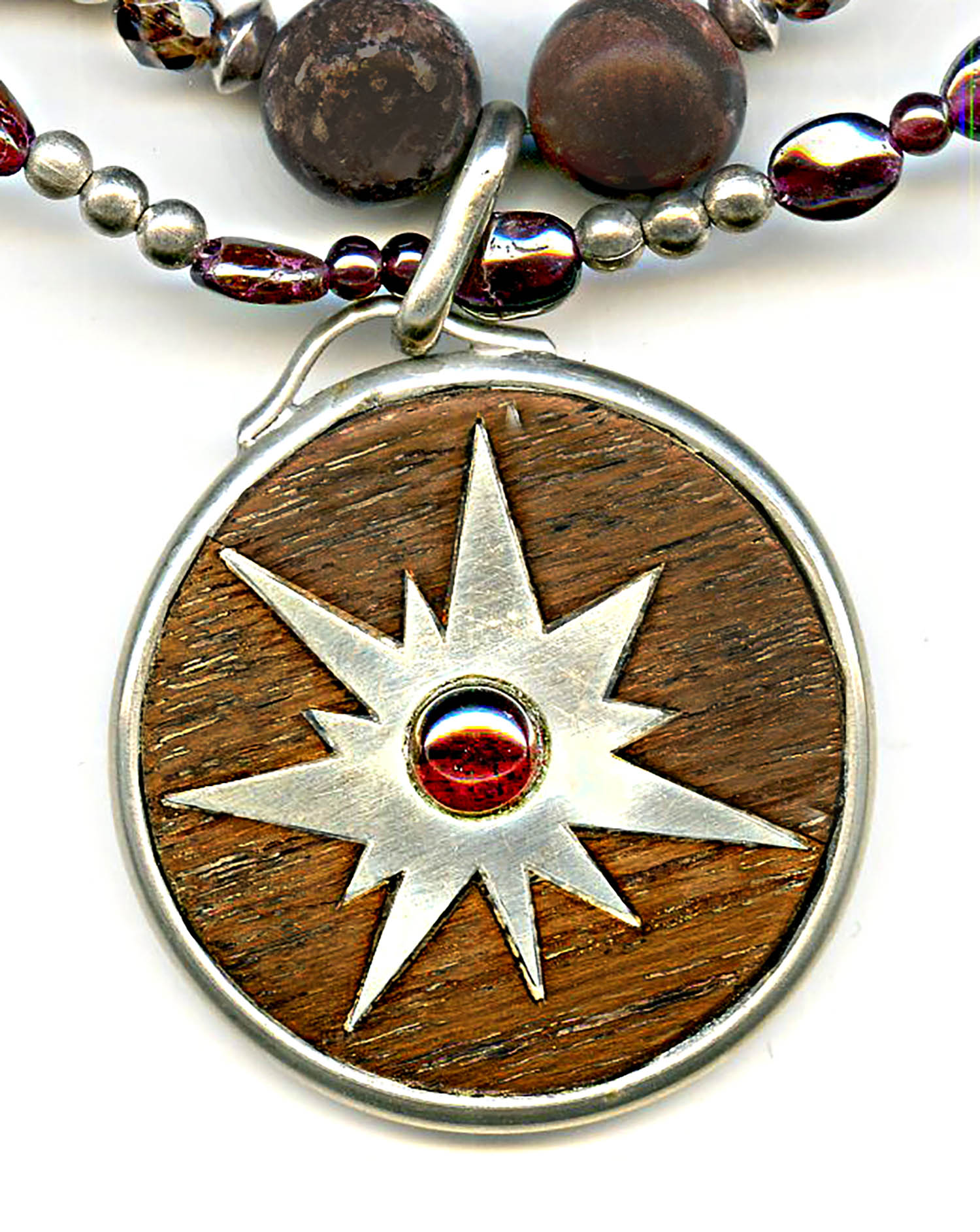 Garnet and Stone Sun Pendant Necklace