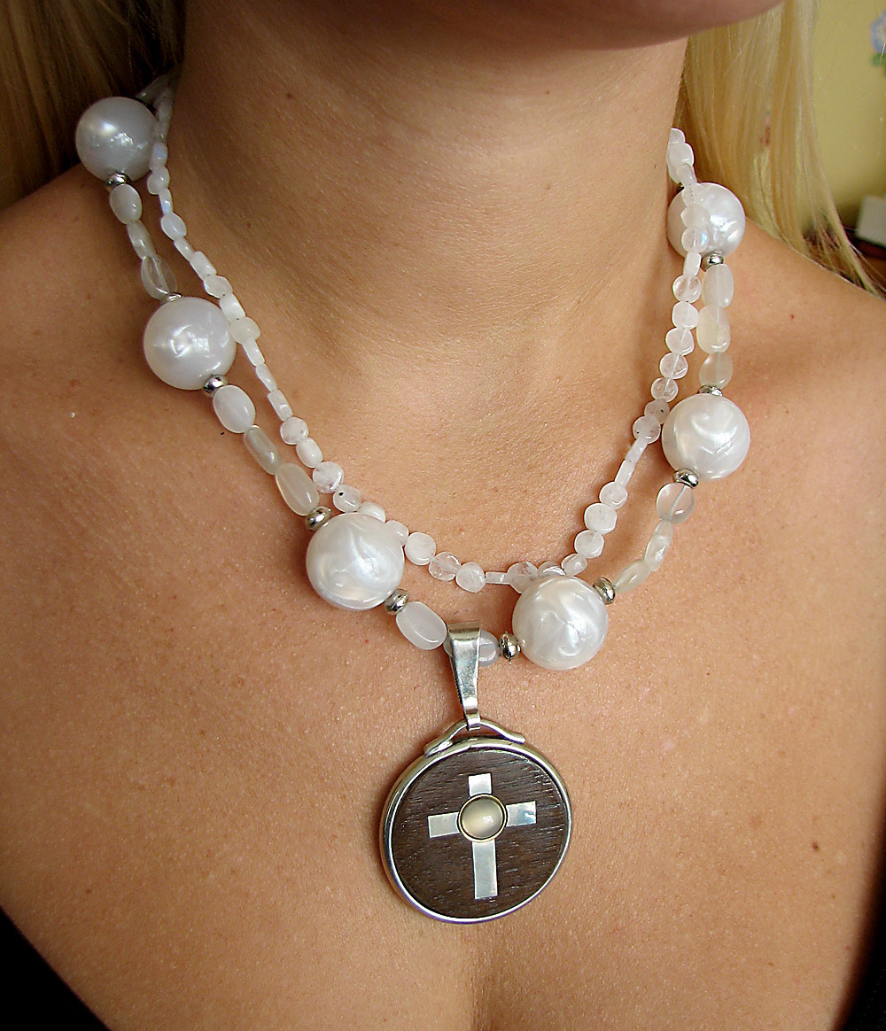 Moonstone Cross Pendant Necklace