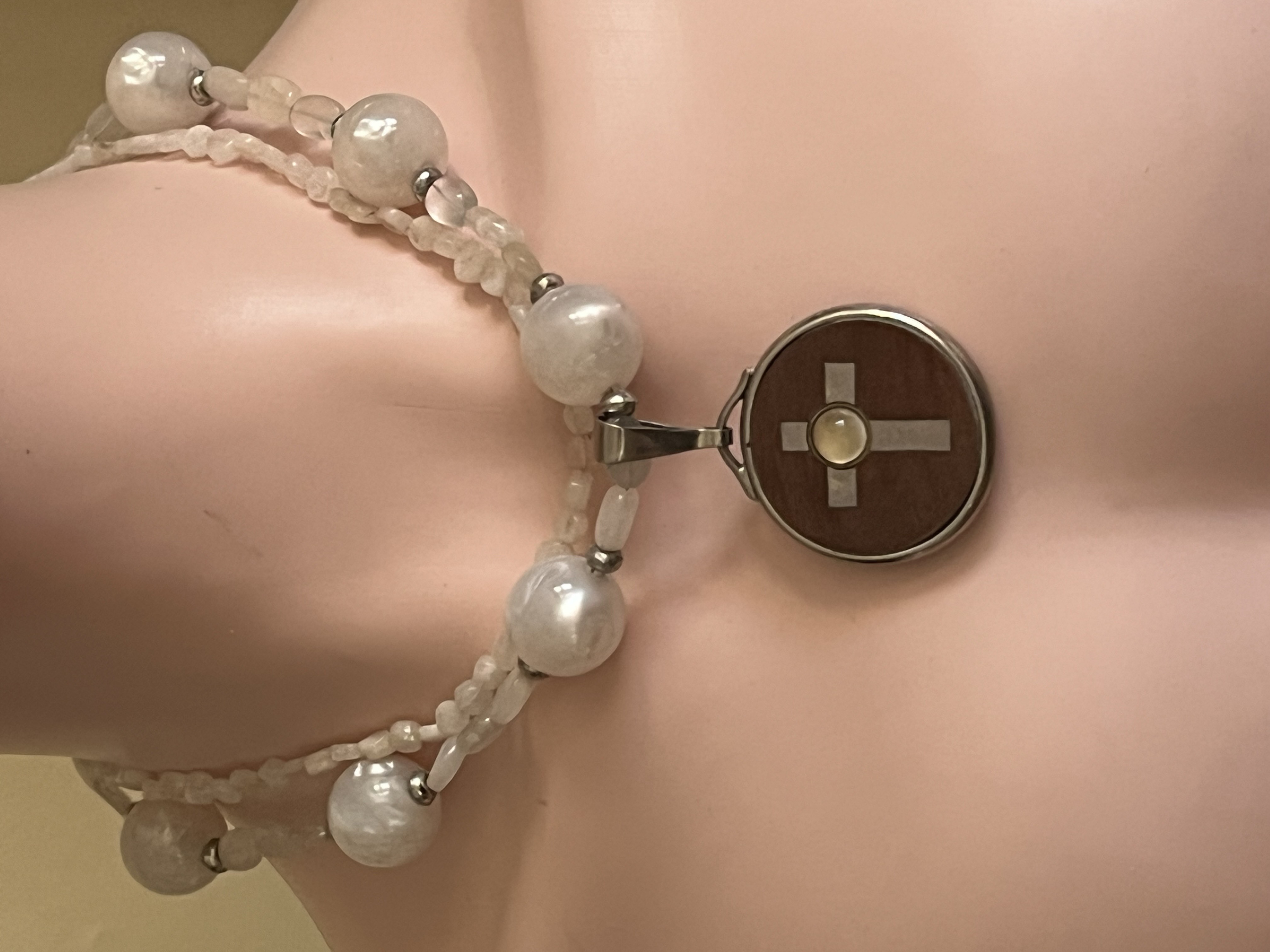 Moonstone Cross Pendant Necklace