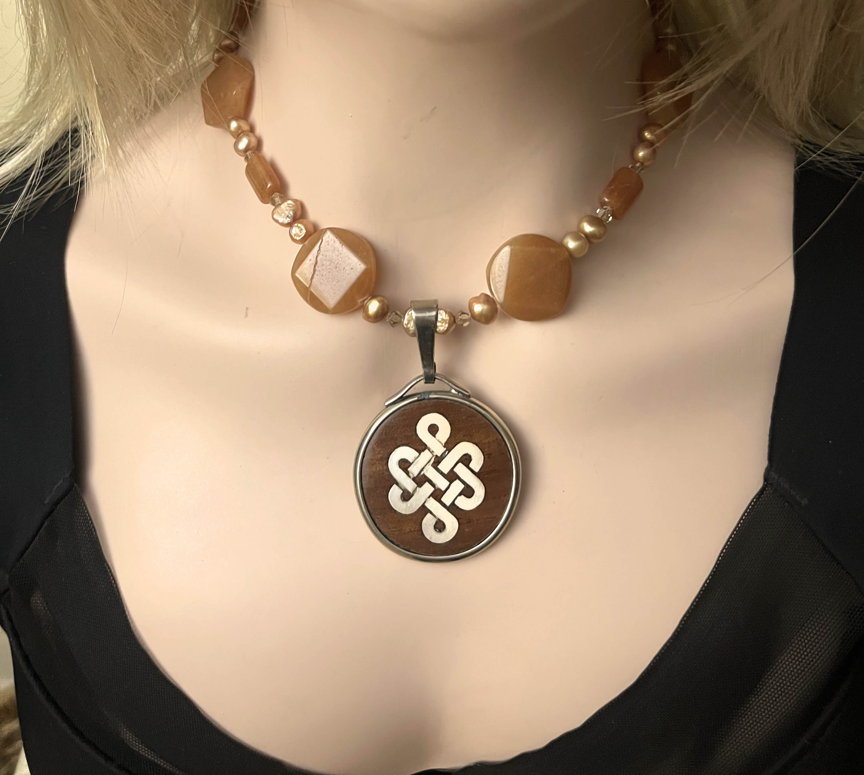 Celtic Endless Knot Pendant Beaded Necklace