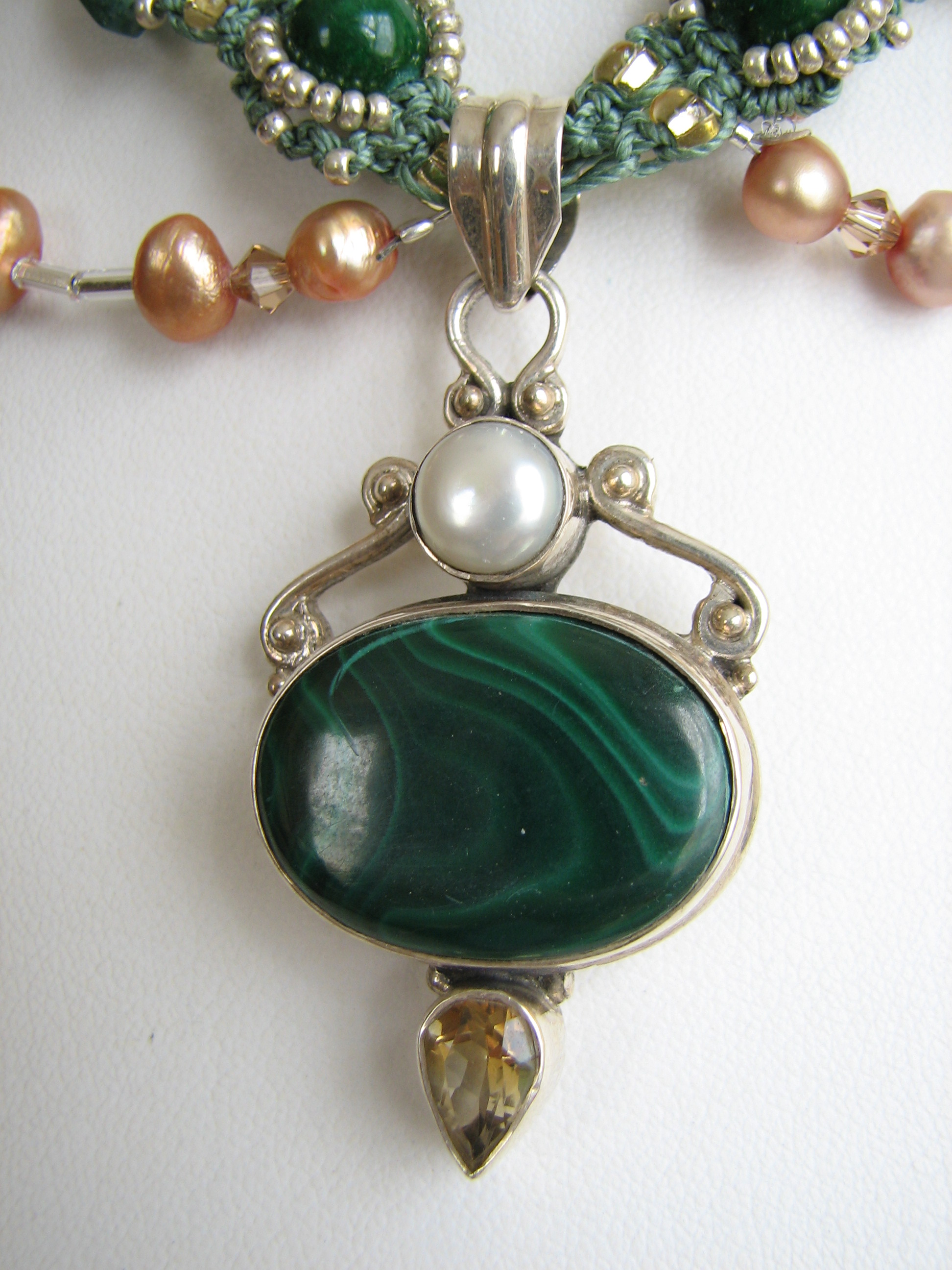 Hand-knotted Beaded Neckpiece with Malachite Pendant