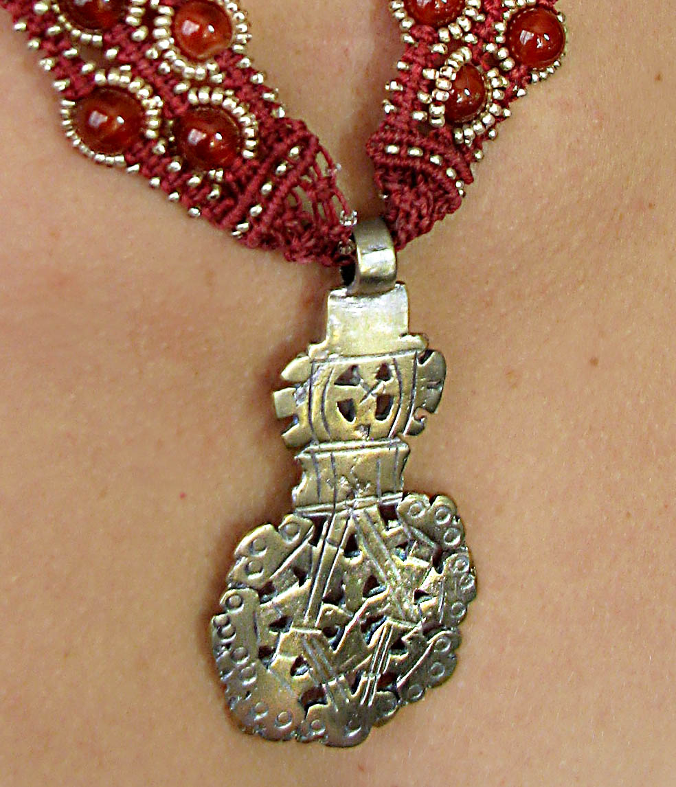 Vintage Ethiopian Coptic Pendant on Hand-Knotted Necklace