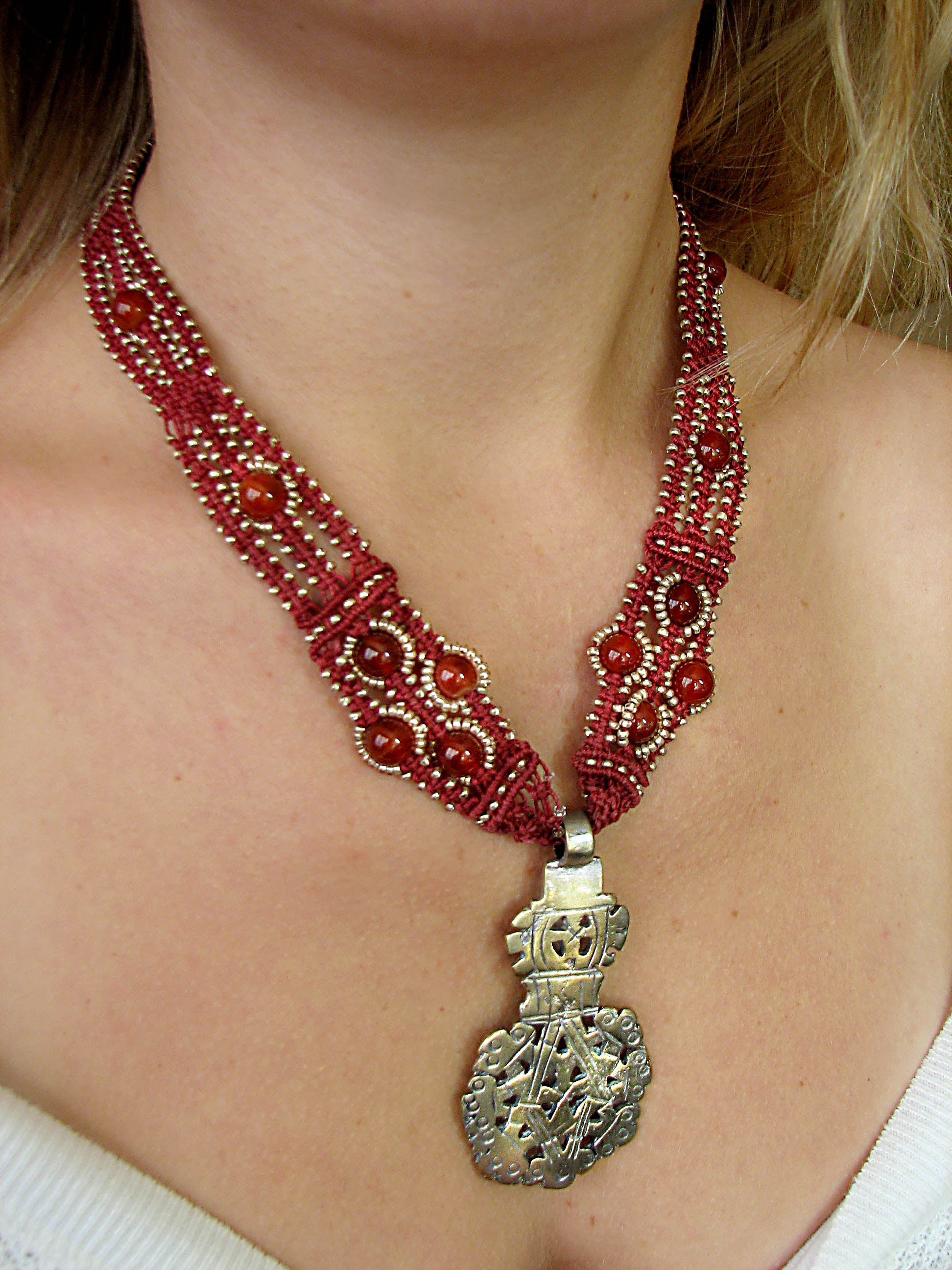 Vintage Ethiopian Coptic Pendant on Hand-Knotted Necklace