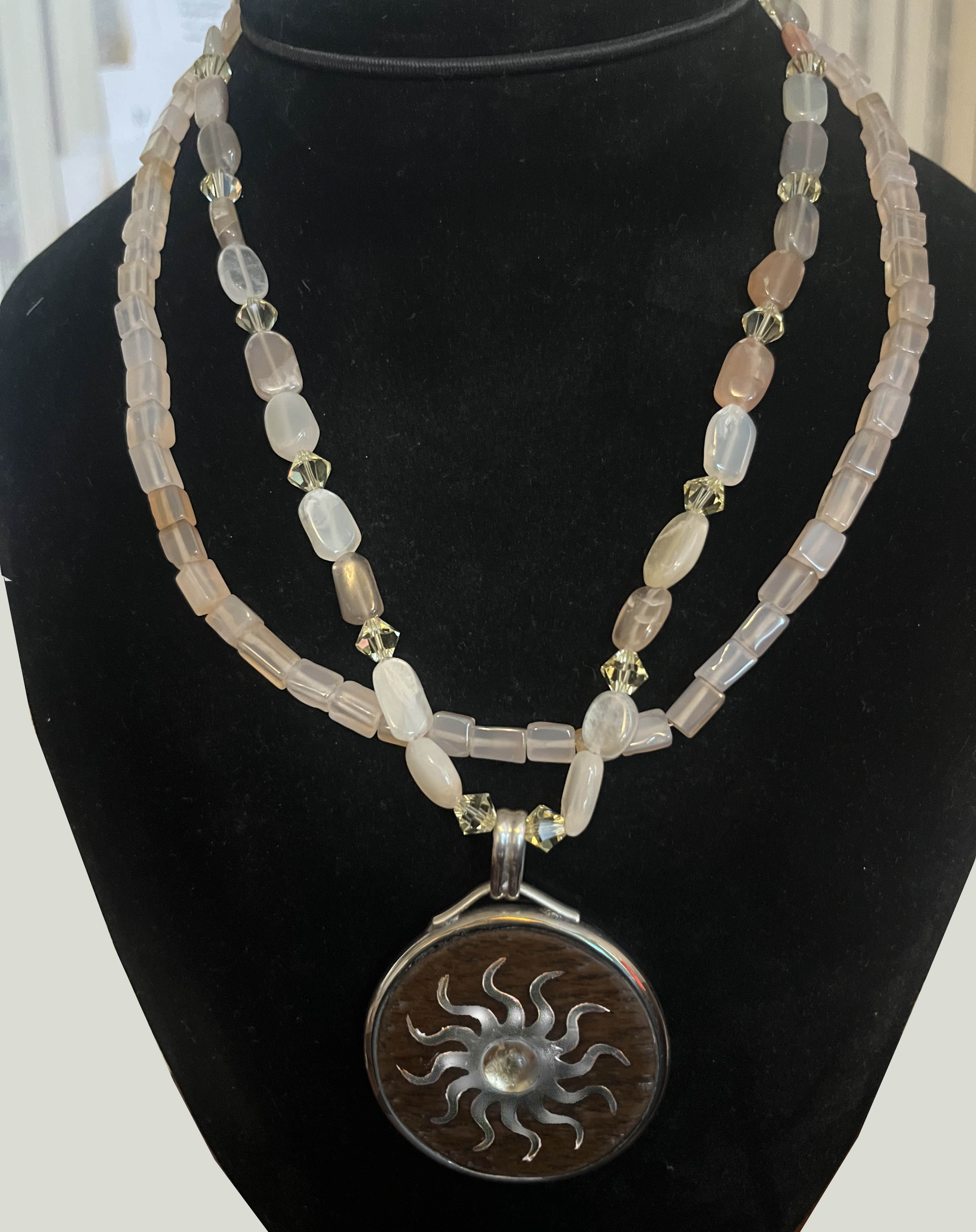Sun Motif Pendant on Quartz Beads