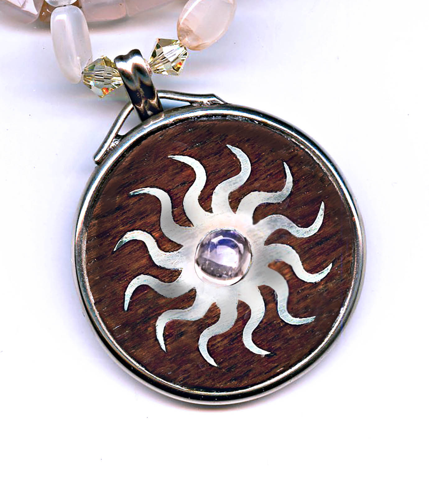 Sun Motif Pendant on Quartz Beads