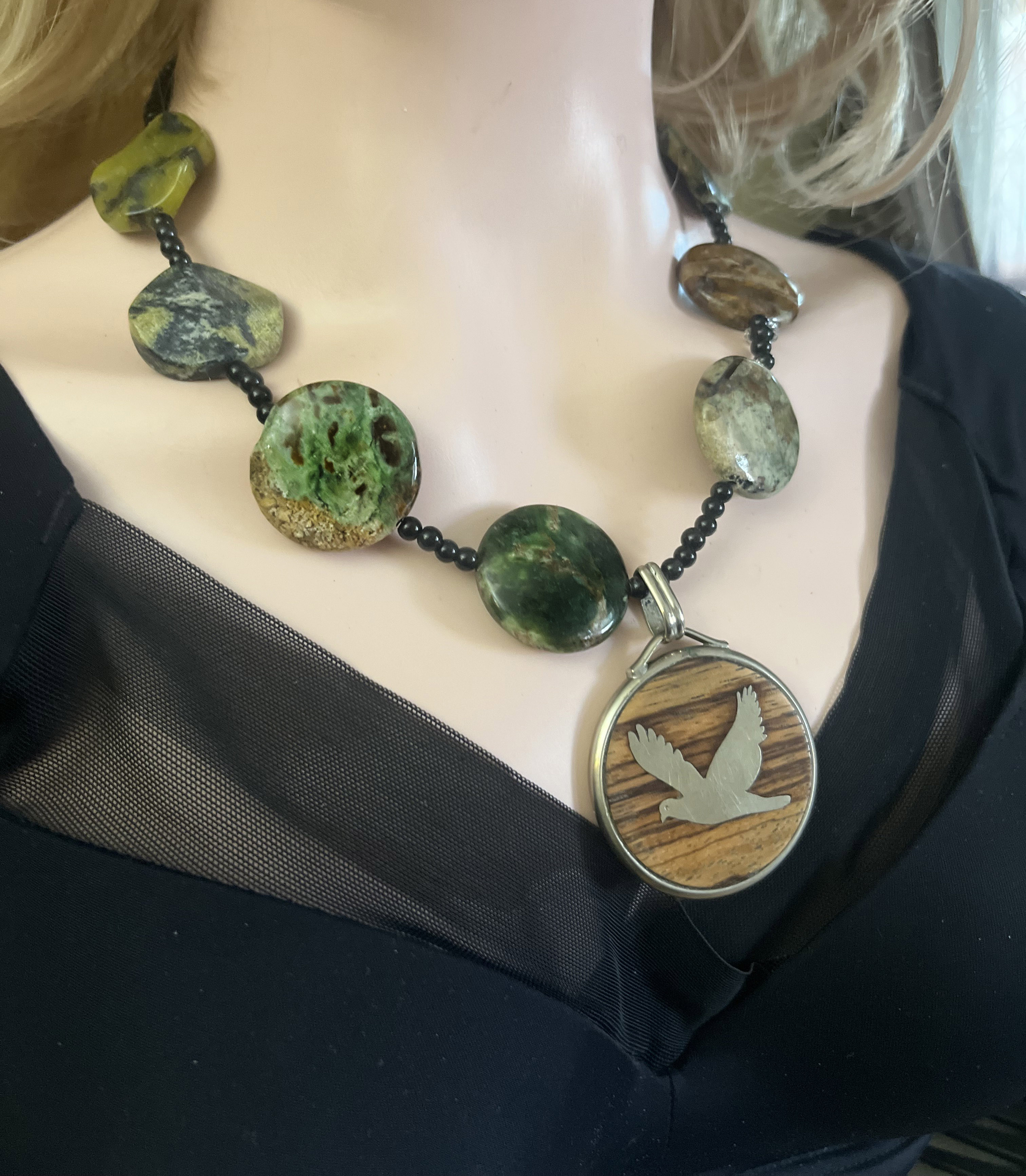 Dove Pendant on Jasper Beaded Necklace