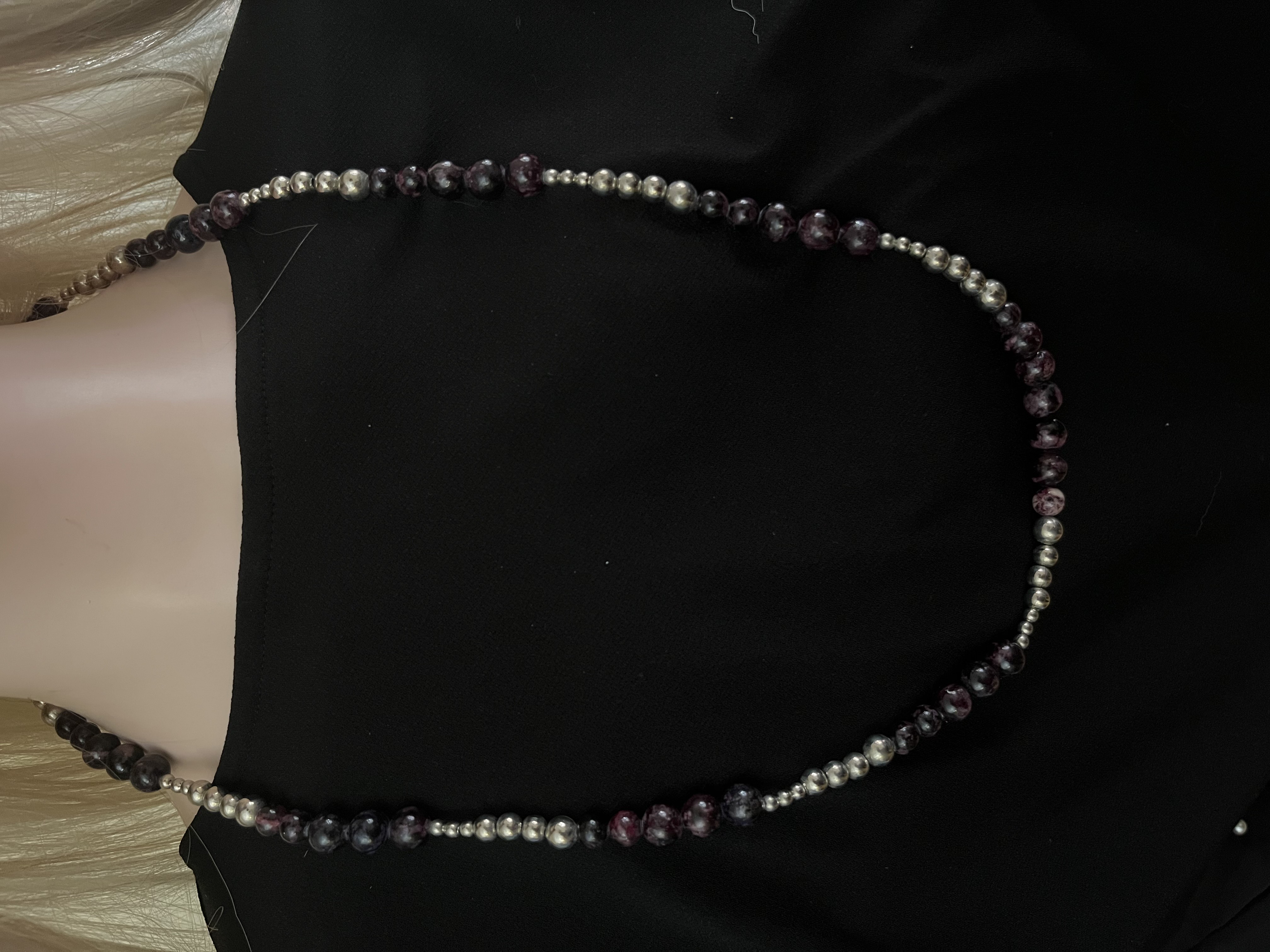 Amethyst and Silver Beaded Neckace
