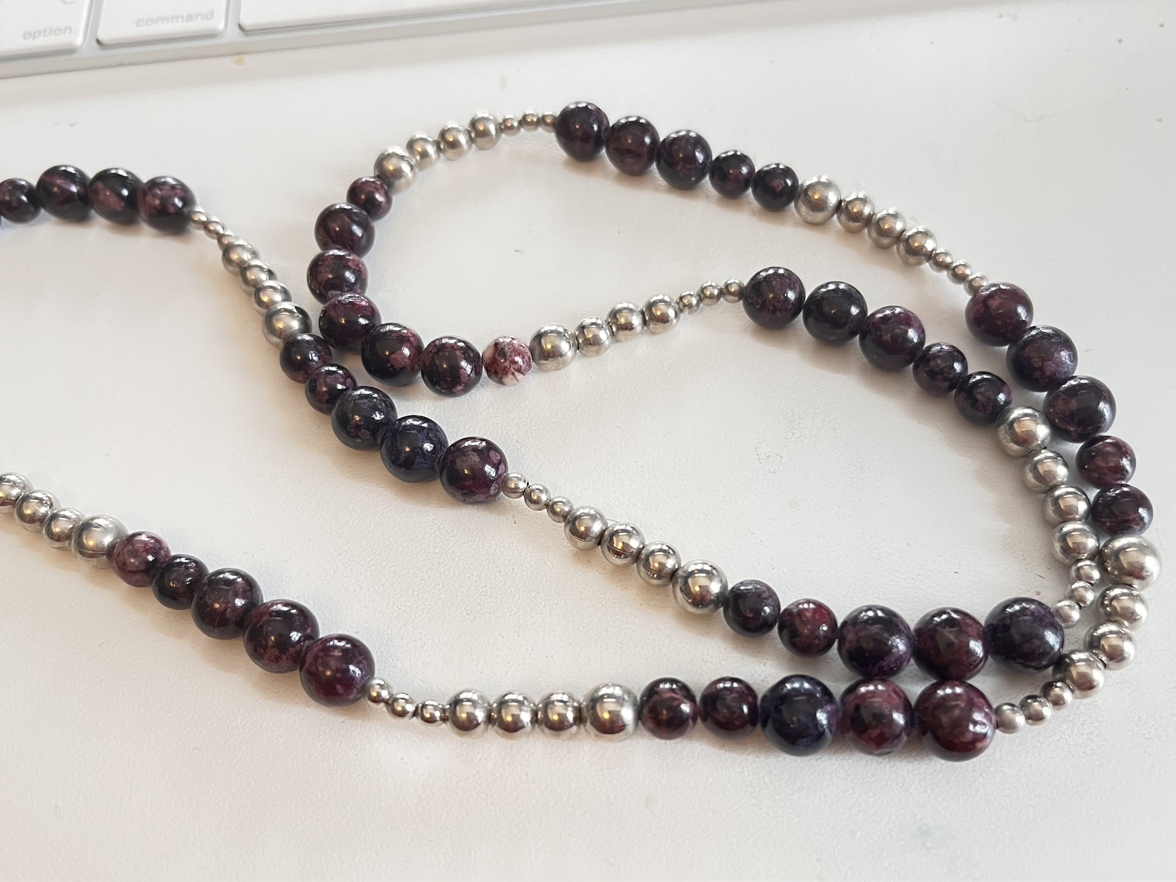 Amethyst and Silver Beaded Neckace