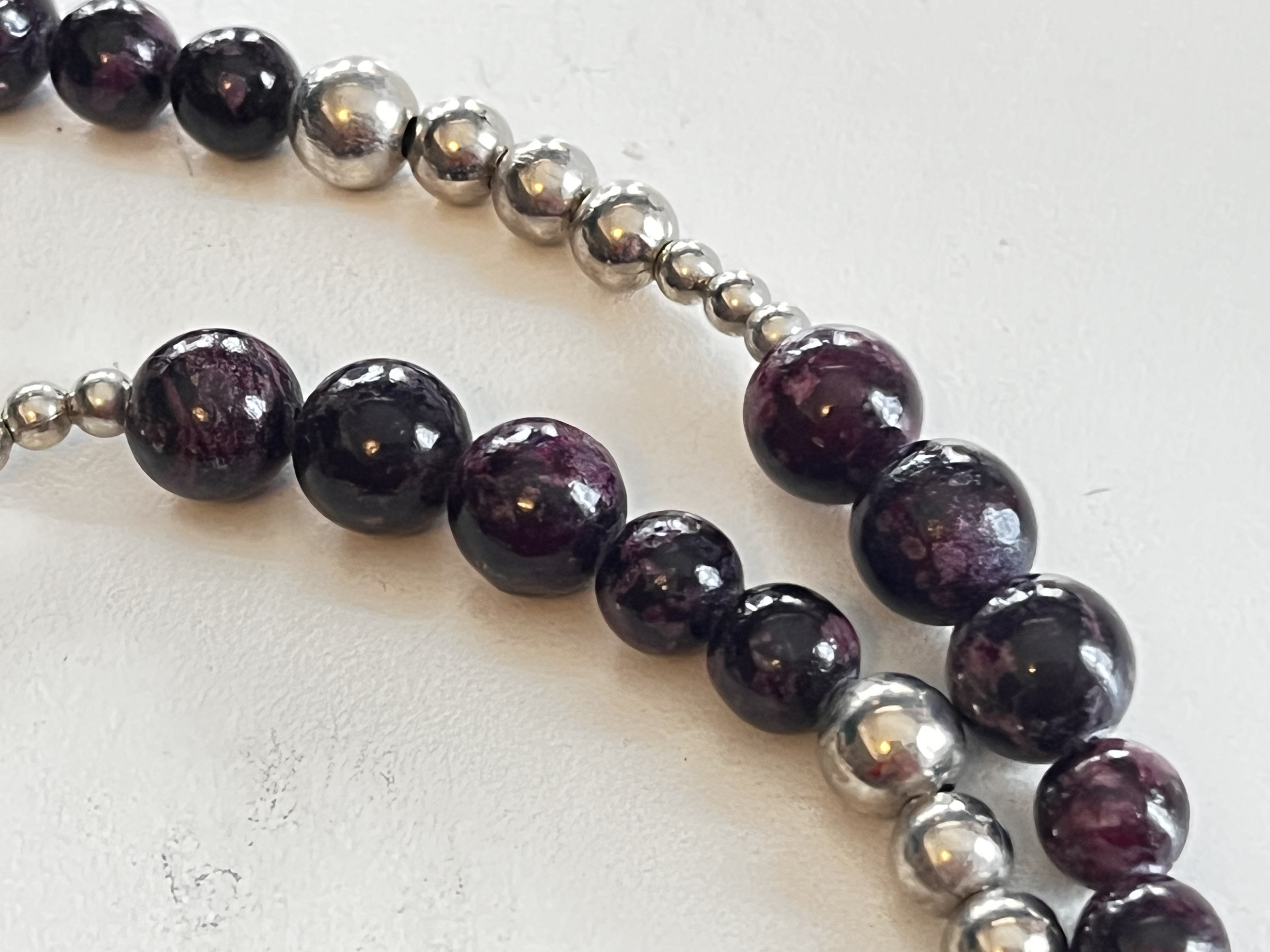Amethyst and Silver Beaded Neckace