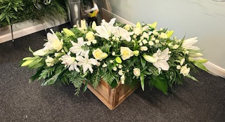White Rose and Lily Casket Spray