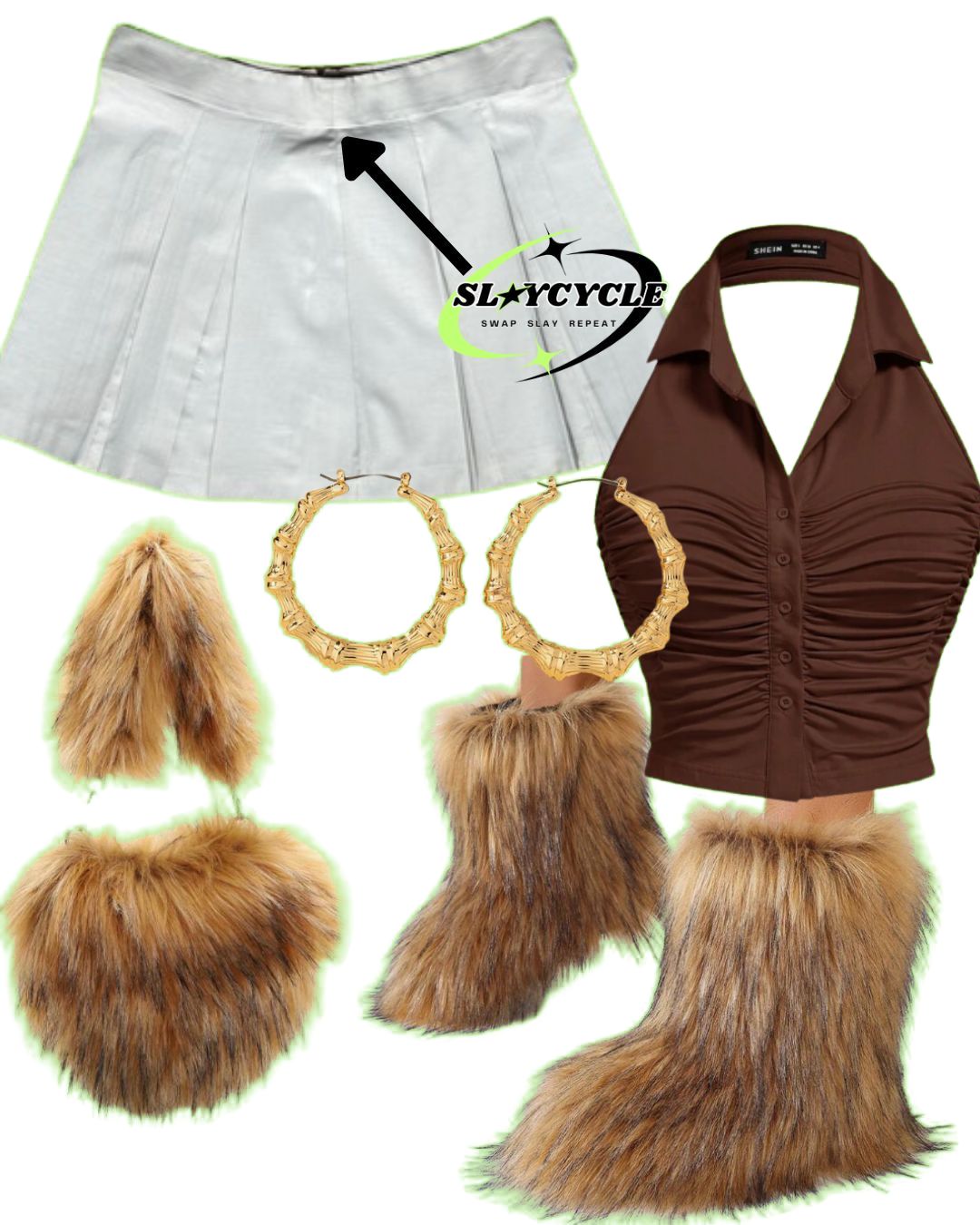 Khaki beige 'skater girl' skirt - size 12-14 UK