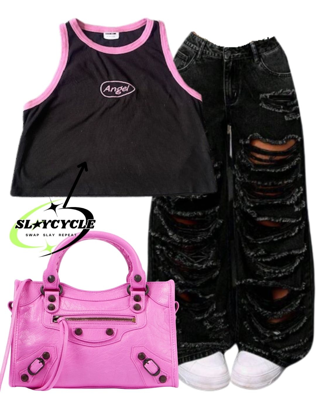 Black/Pink 'Angel' Crop top - Large