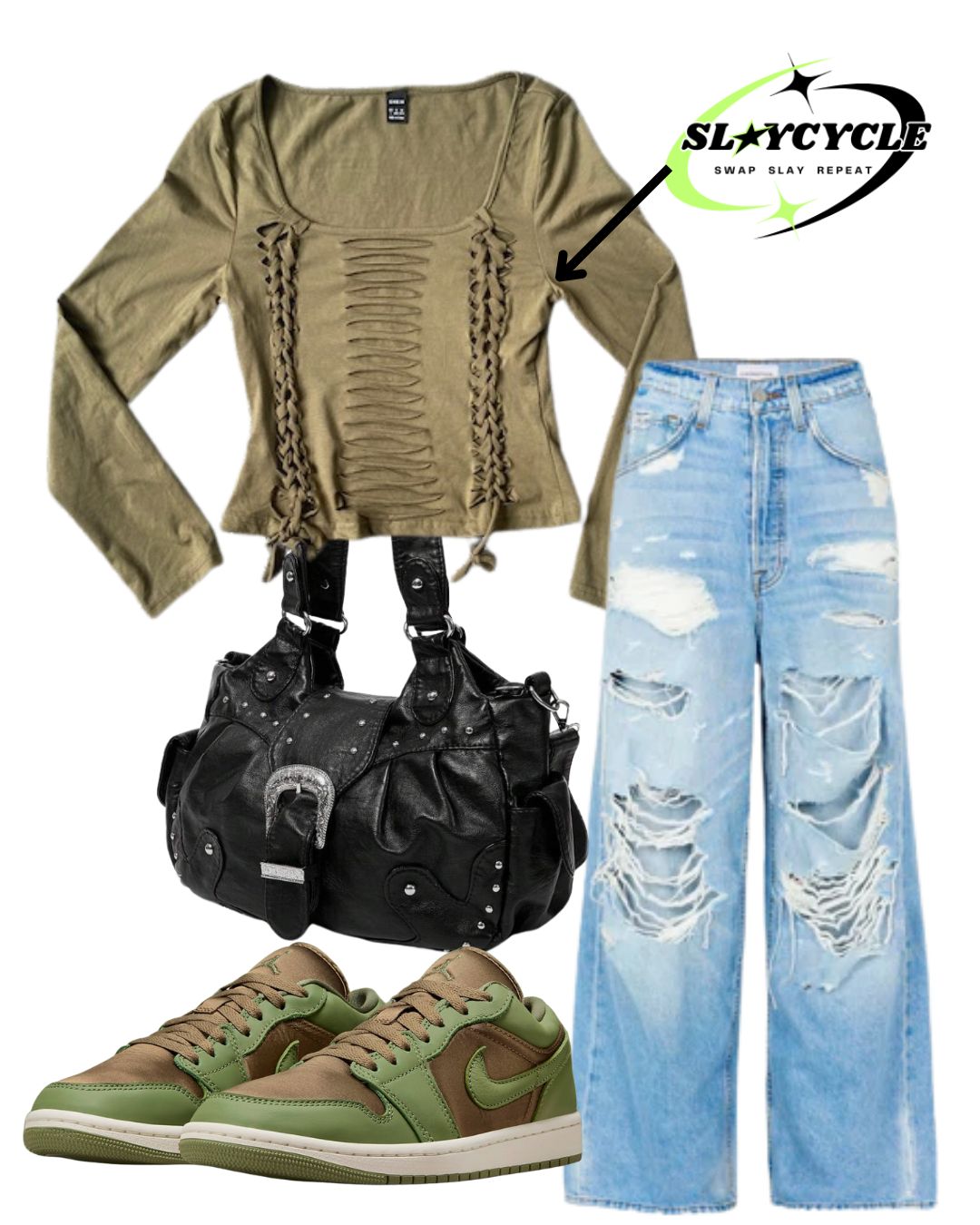 Khaki Green 'slit' top - Large