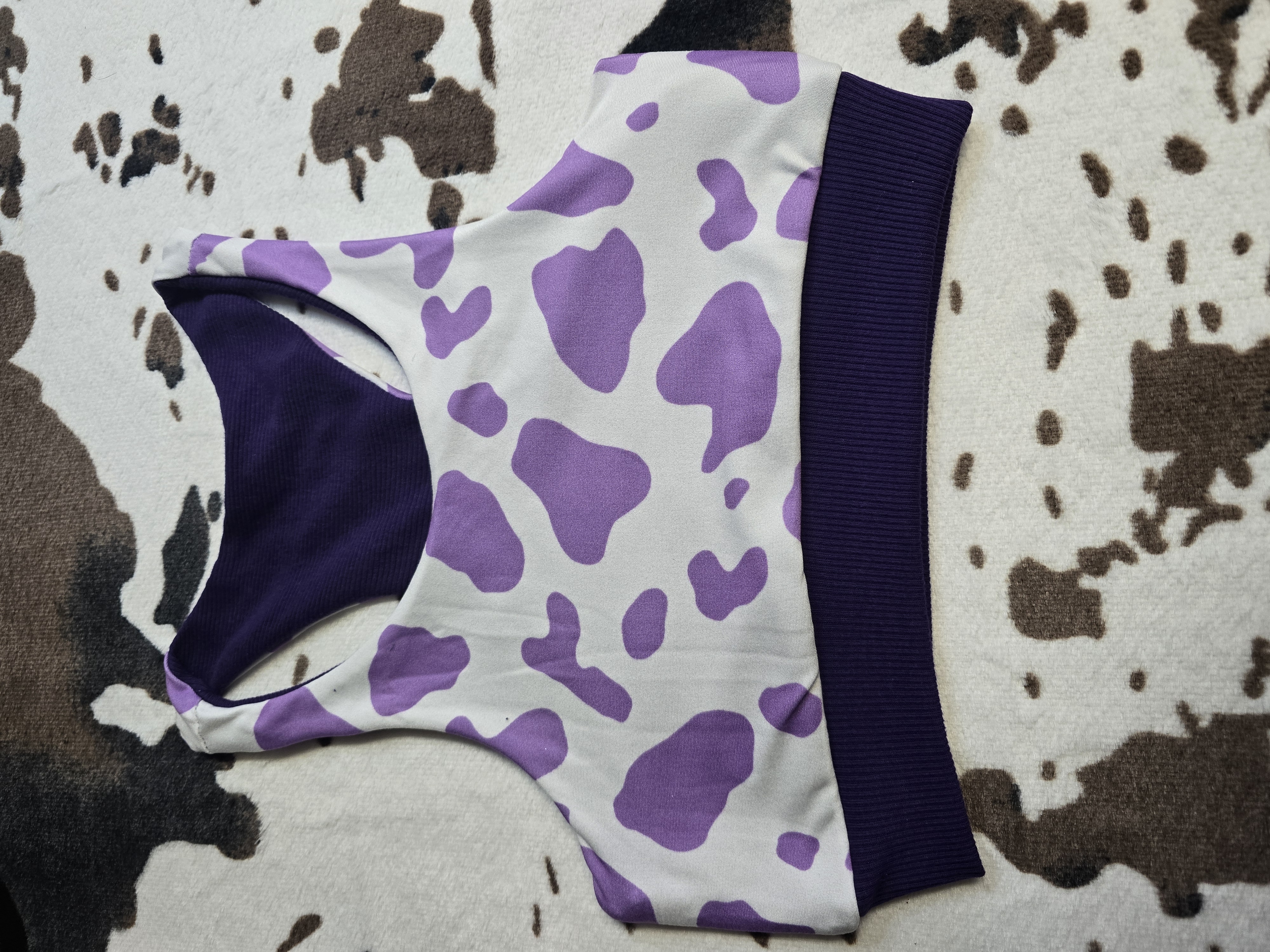 Purple Cow Print Sports Bra