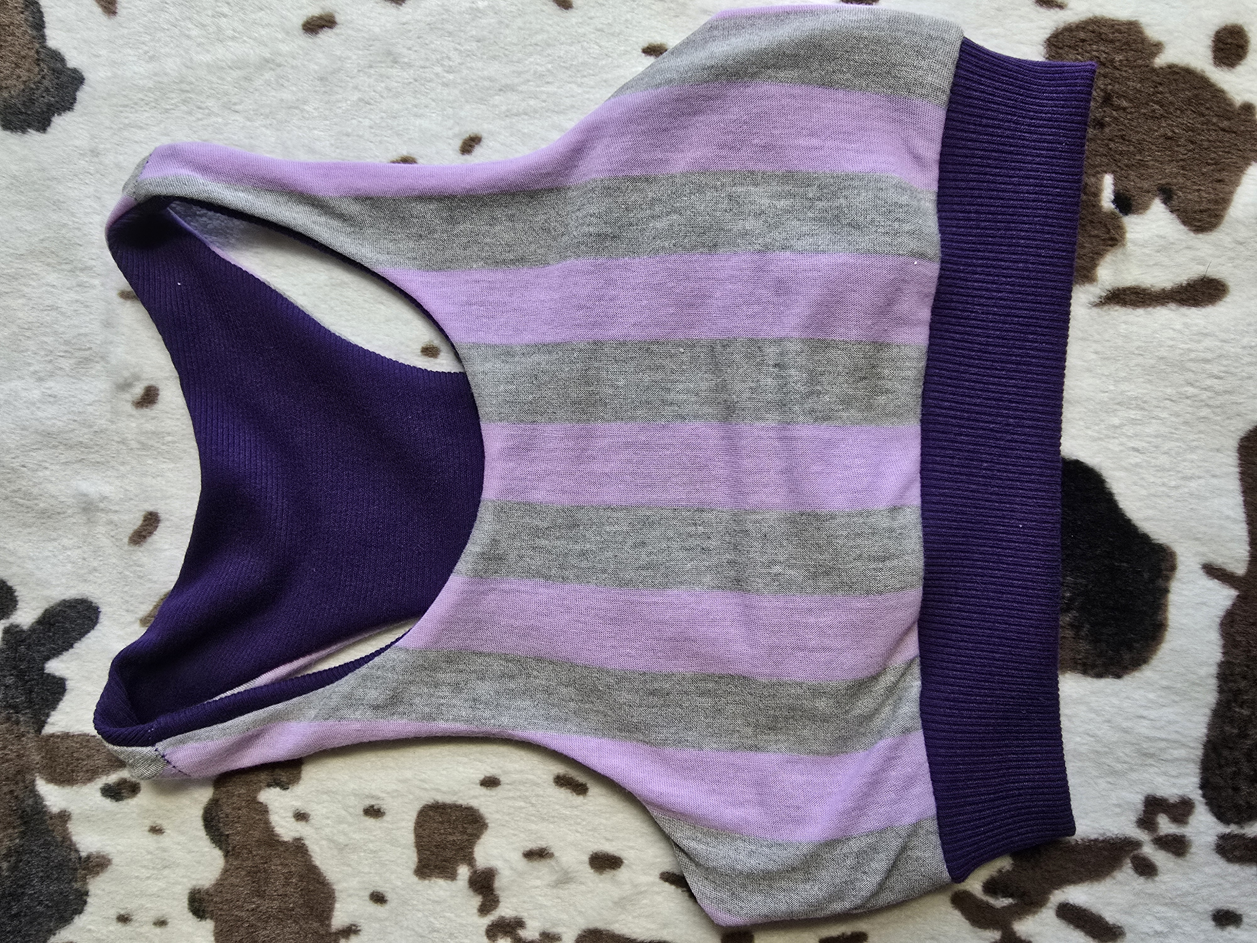 Purple And Grey Stripe Sports Bra