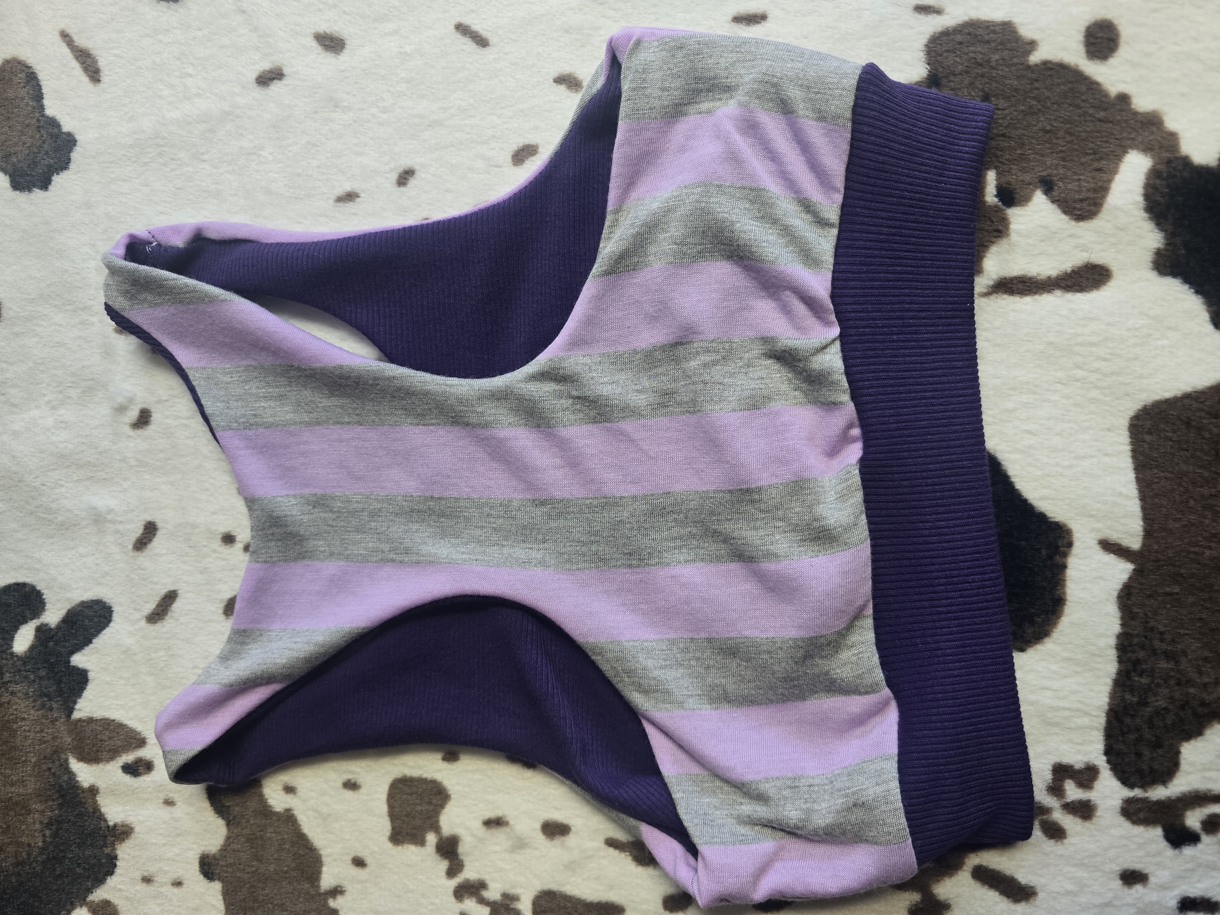Purple And Grey Stripe Sports Bra