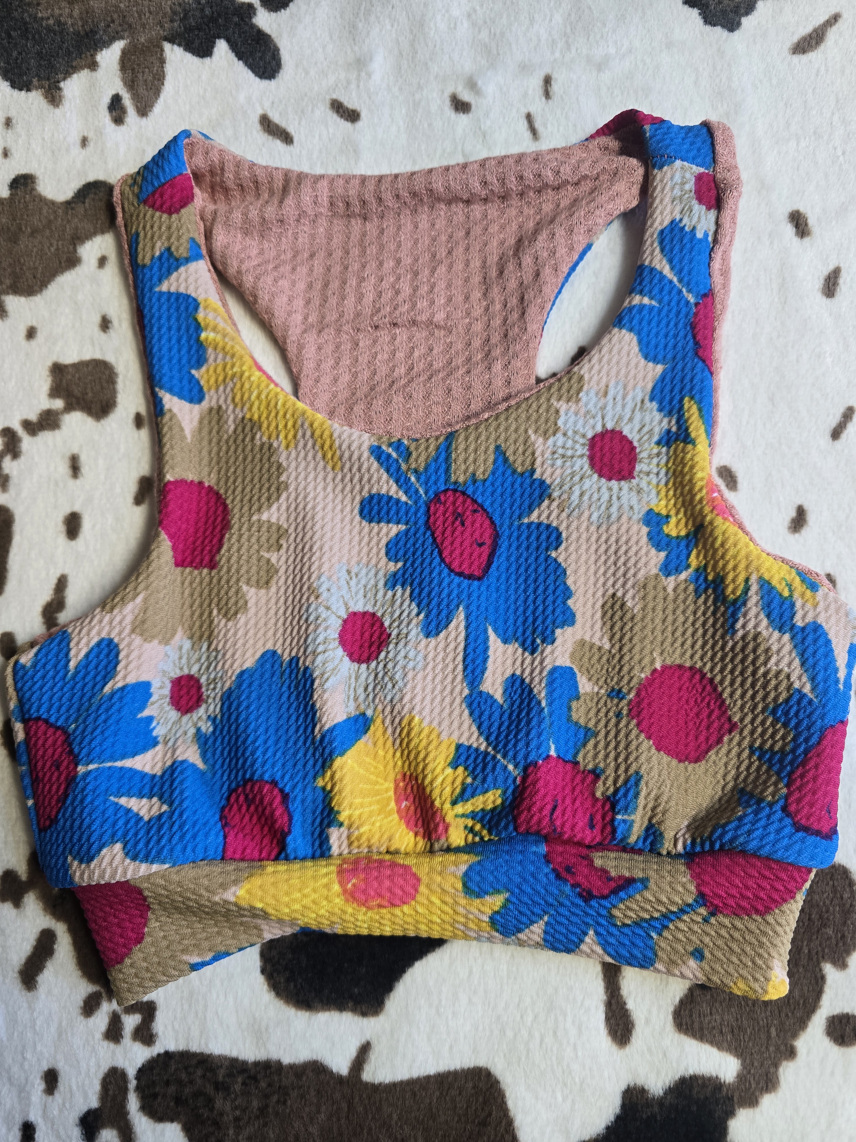 Pink and blue Floral Sports Bra