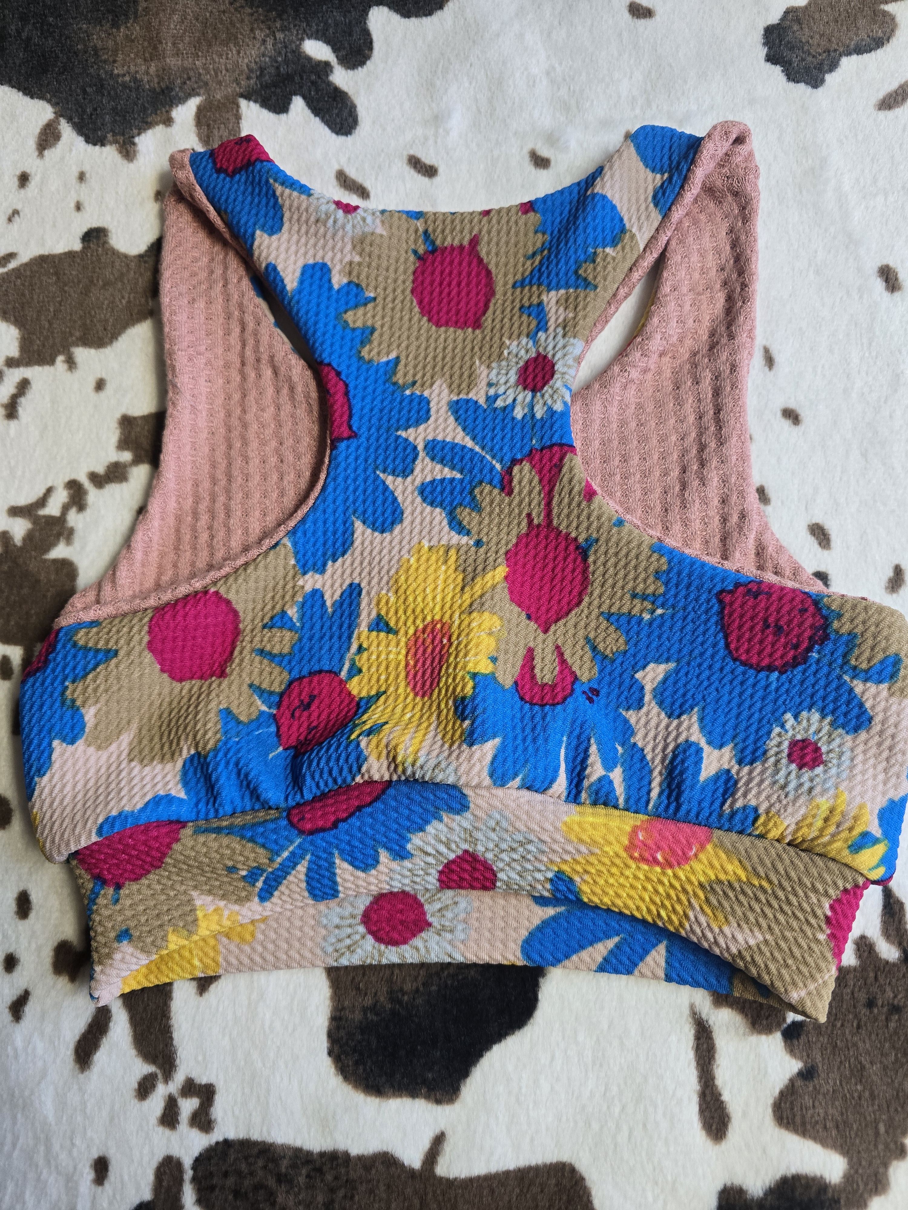 Pink and blue Floral Sports Bra
