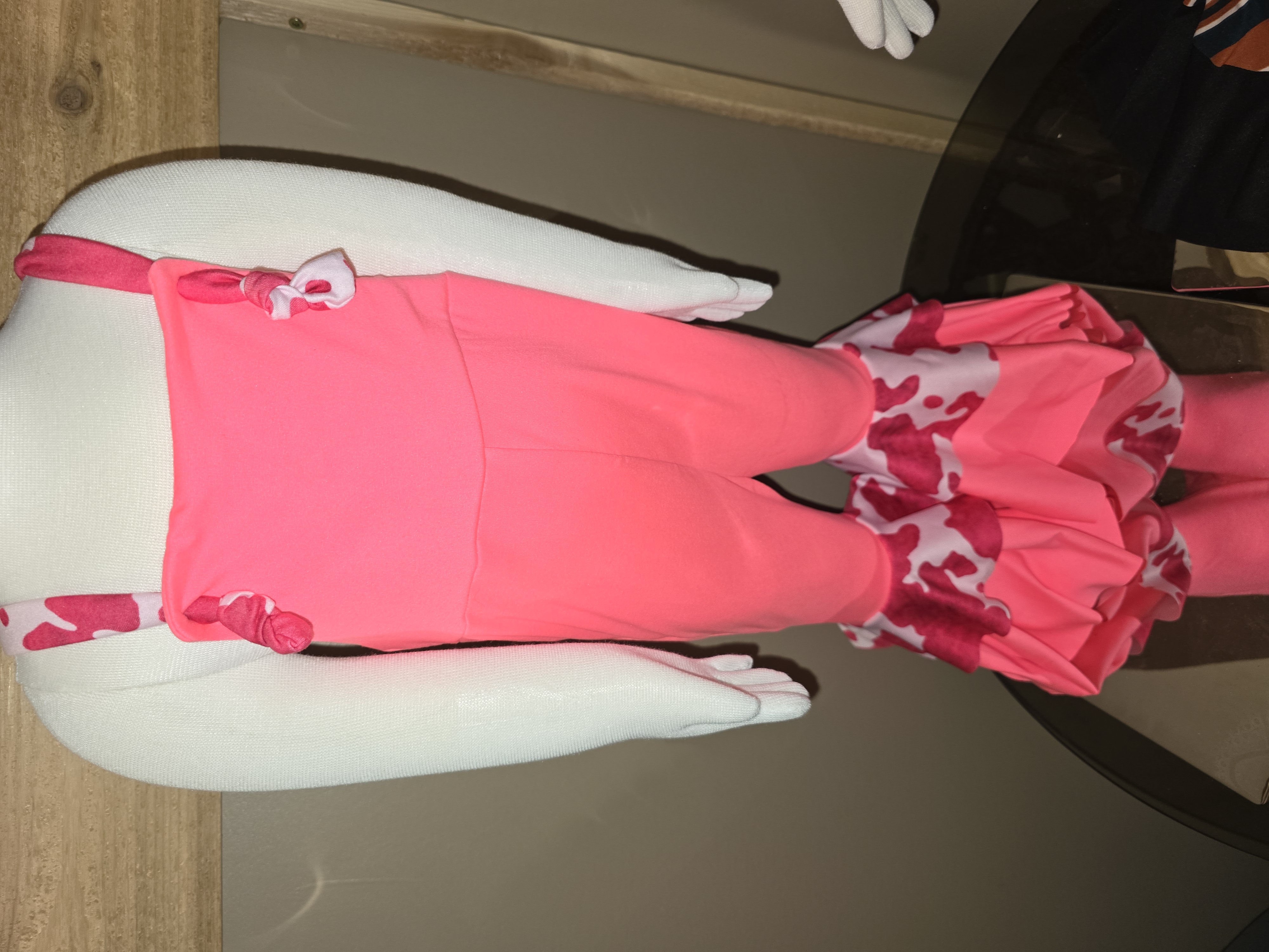 Pink Cow Print Bell Jumpsuit 