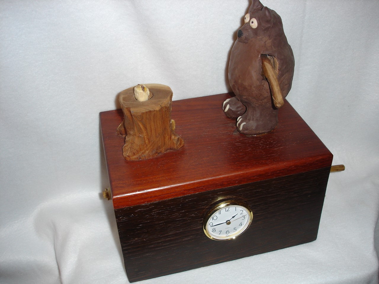 Handcrafted Wooden clock with Bear Figure