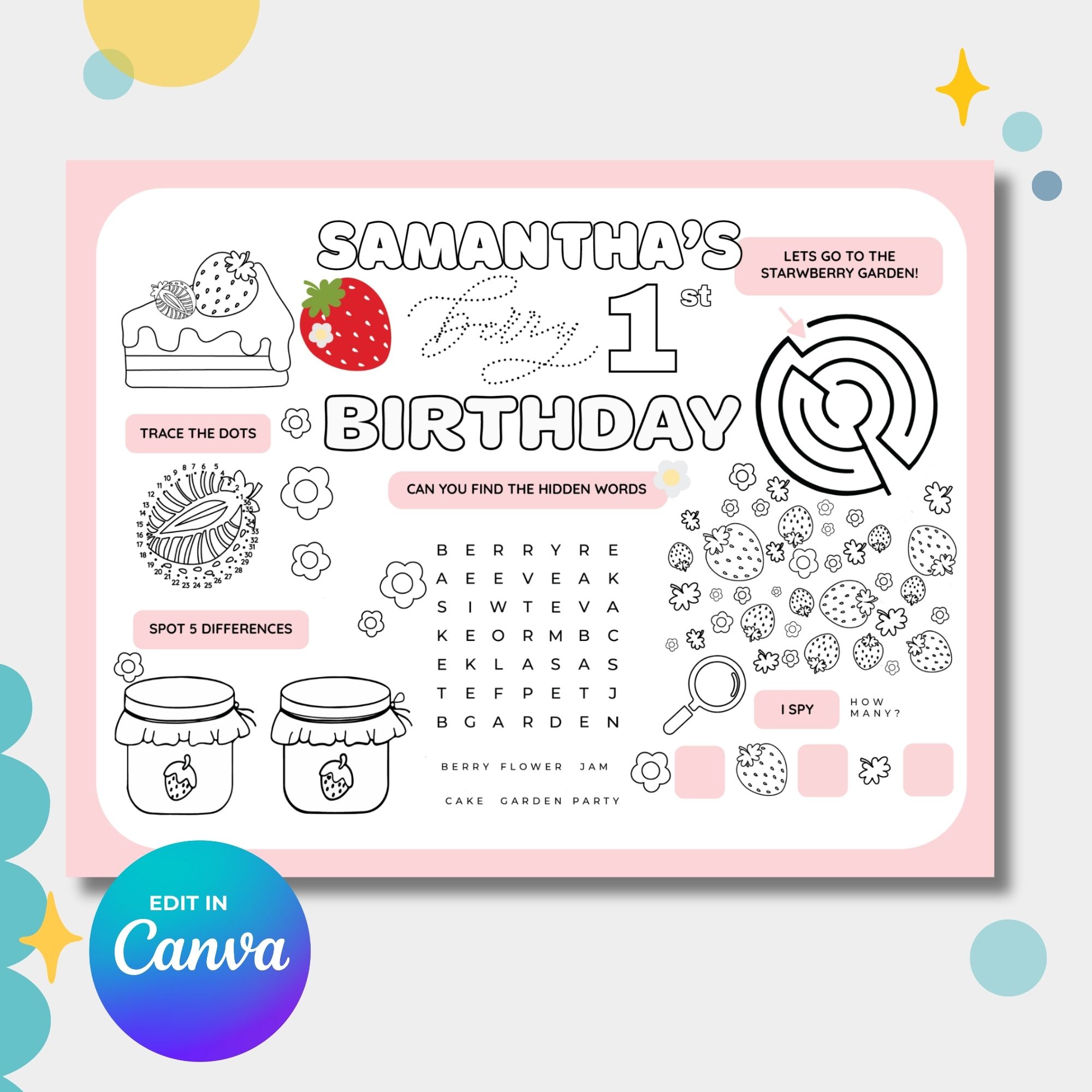 Berry Birthday Party Games & Activities Sheet