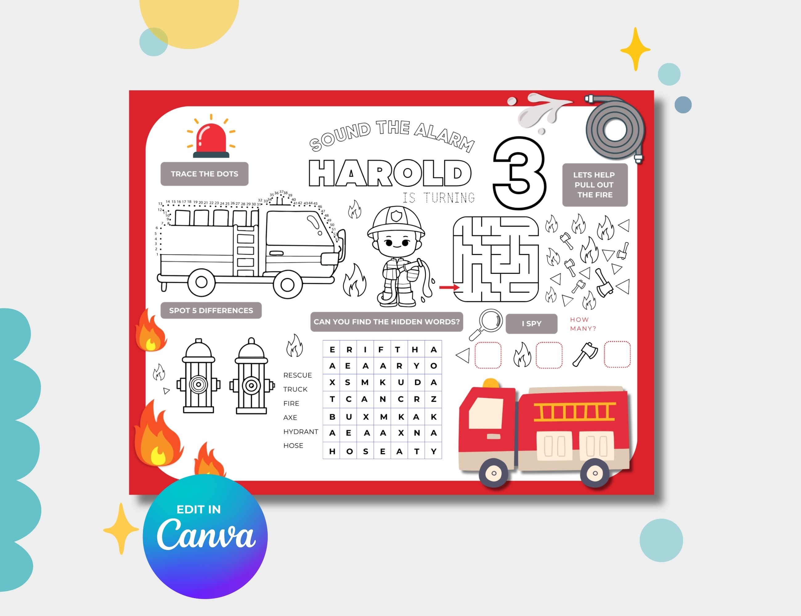 Fire Engine Party Games & Activities Sheet