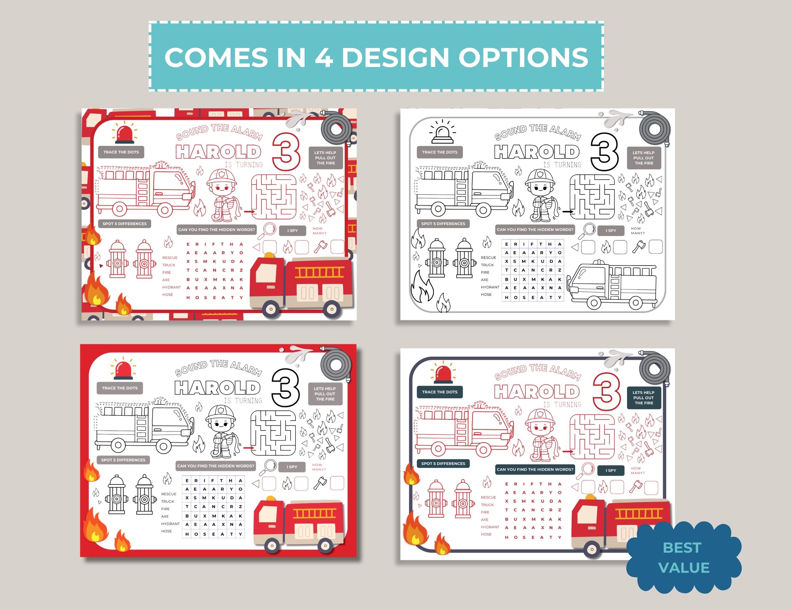 Fire Engine Party Games & Activities Sheet