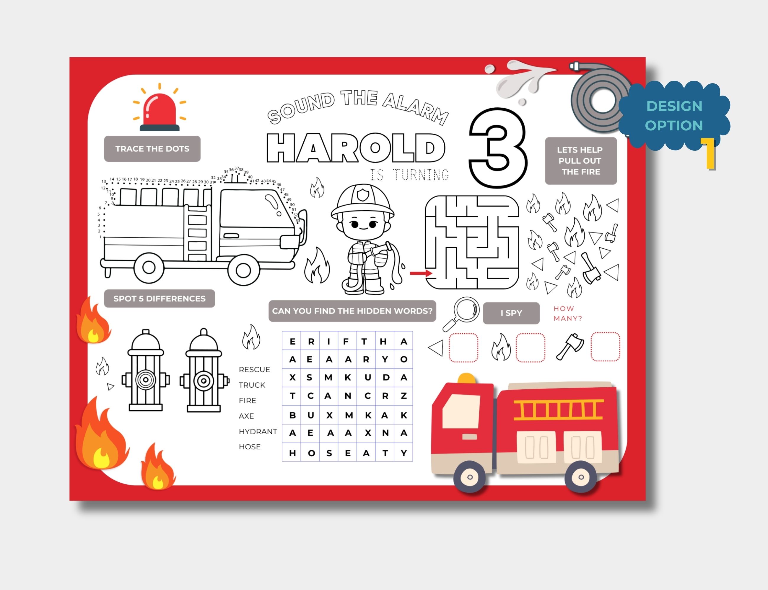 Fire Engine Party Games & Activities Sheet