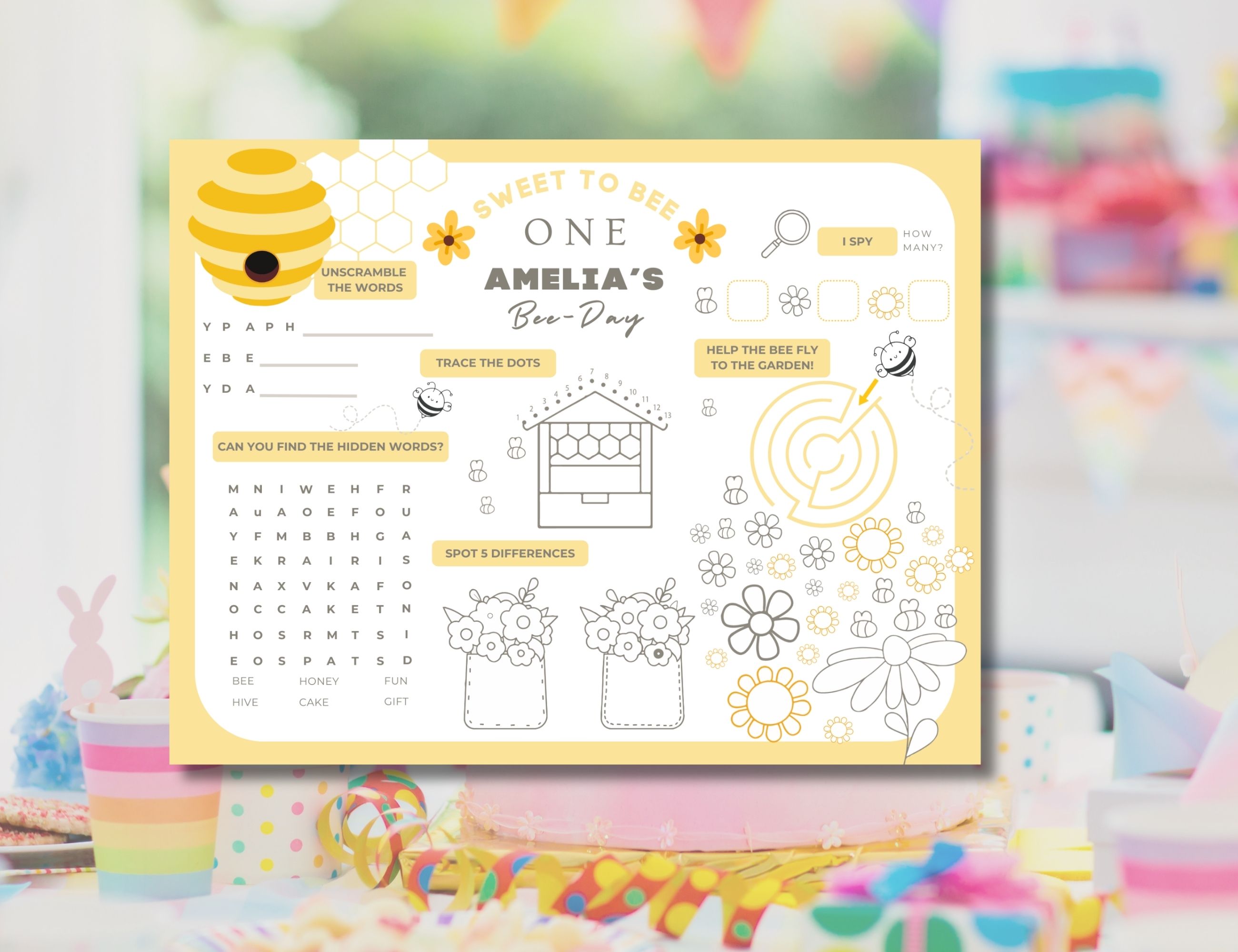 1st Bee Day Party Games & Activities Sheet