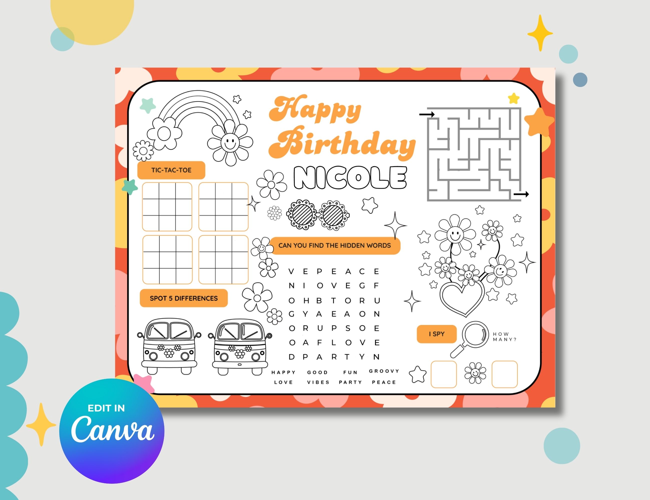 Groovy Party Games & Activities Sheet