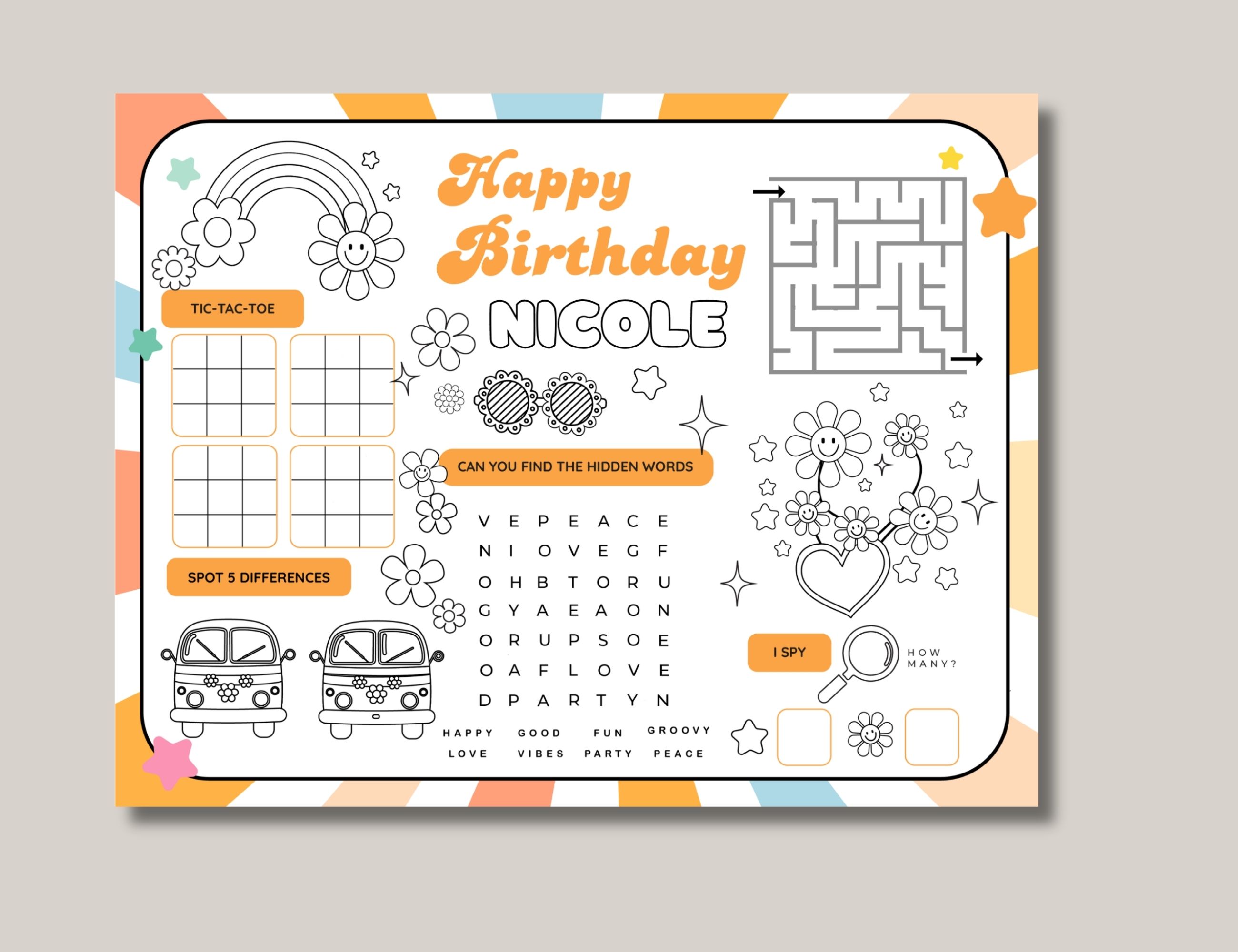 Groovy Party Games & Activities Sheet