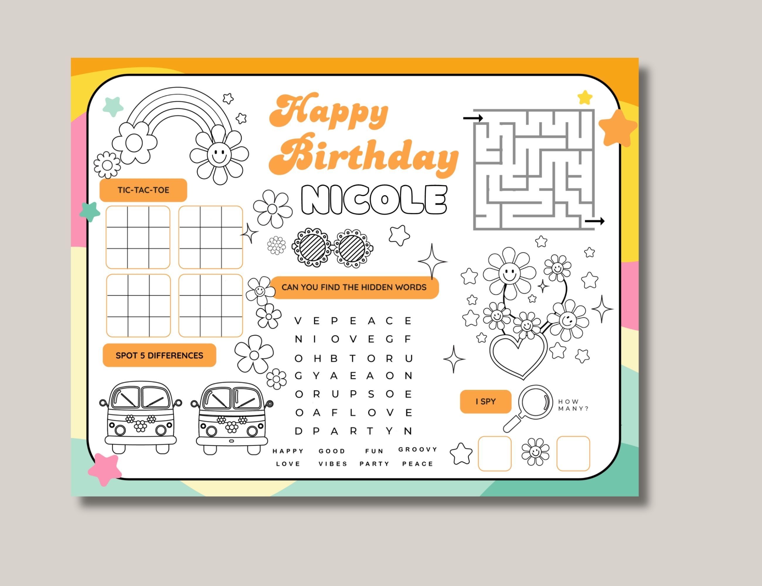 Groovy Party Games & Activities Sheet