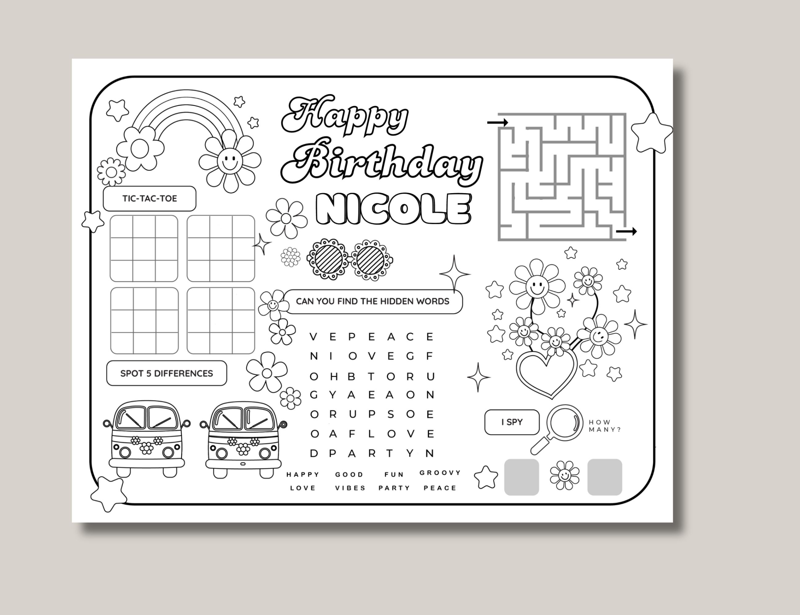 Groovy Party Games & Activities Sheet