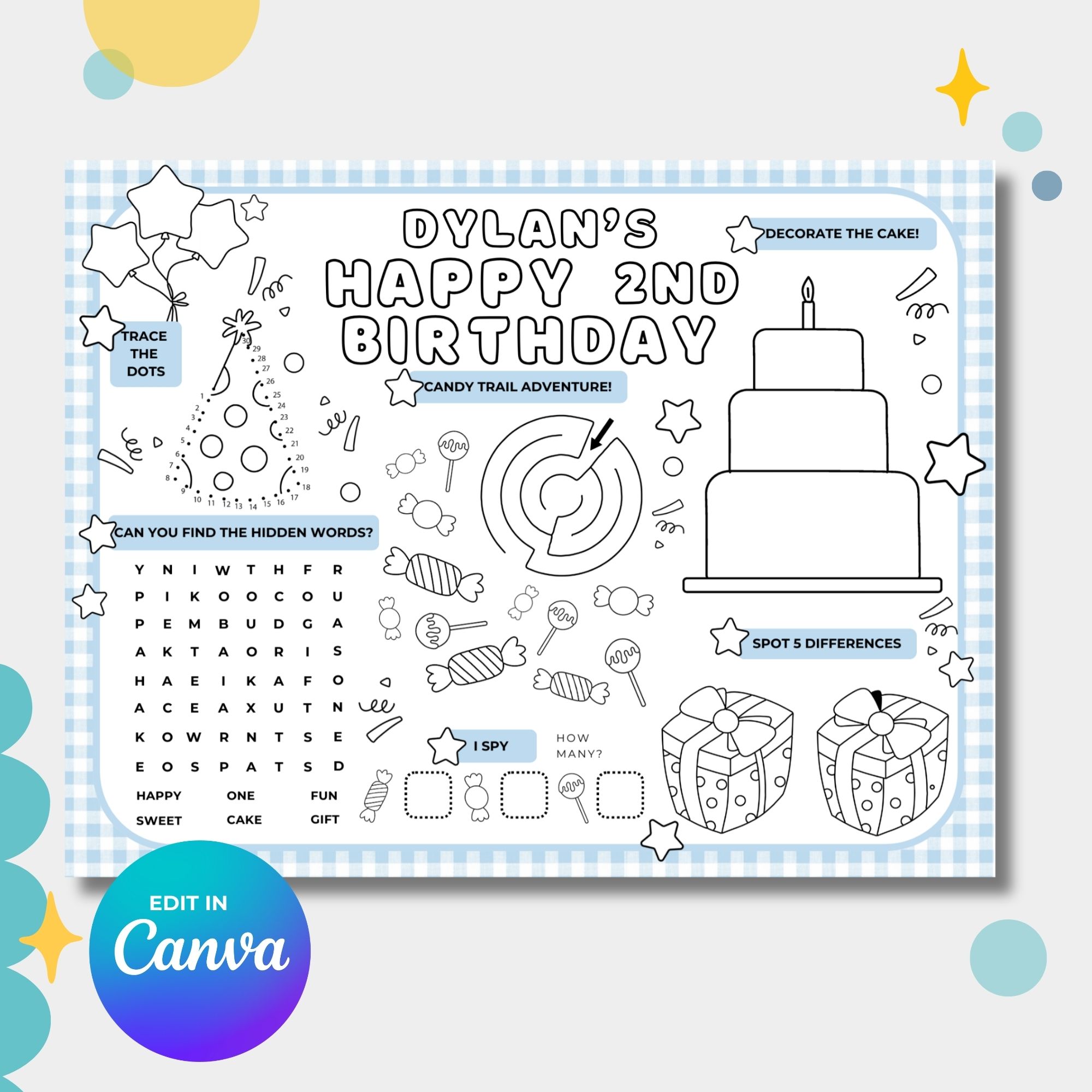 Boy's Birthday Games & Activities Sheet