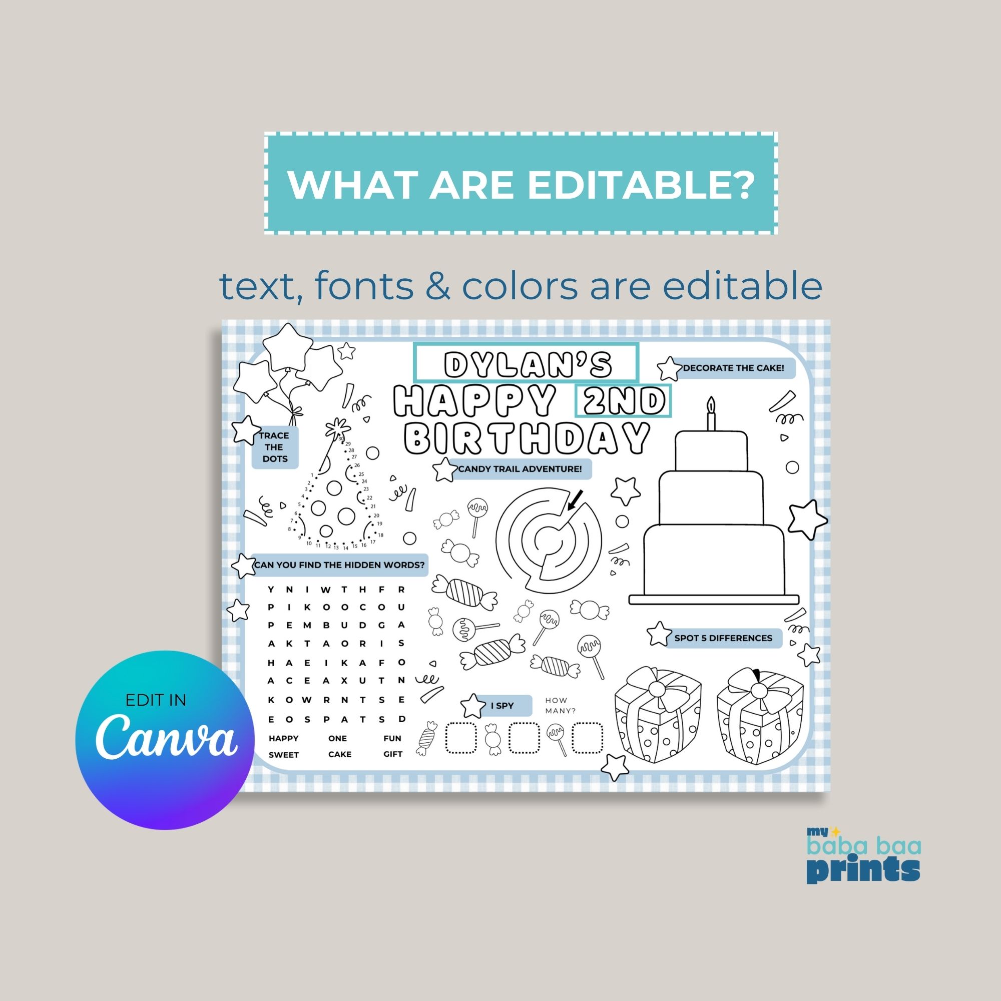 Boy's Birthday Games & Activities Sheet