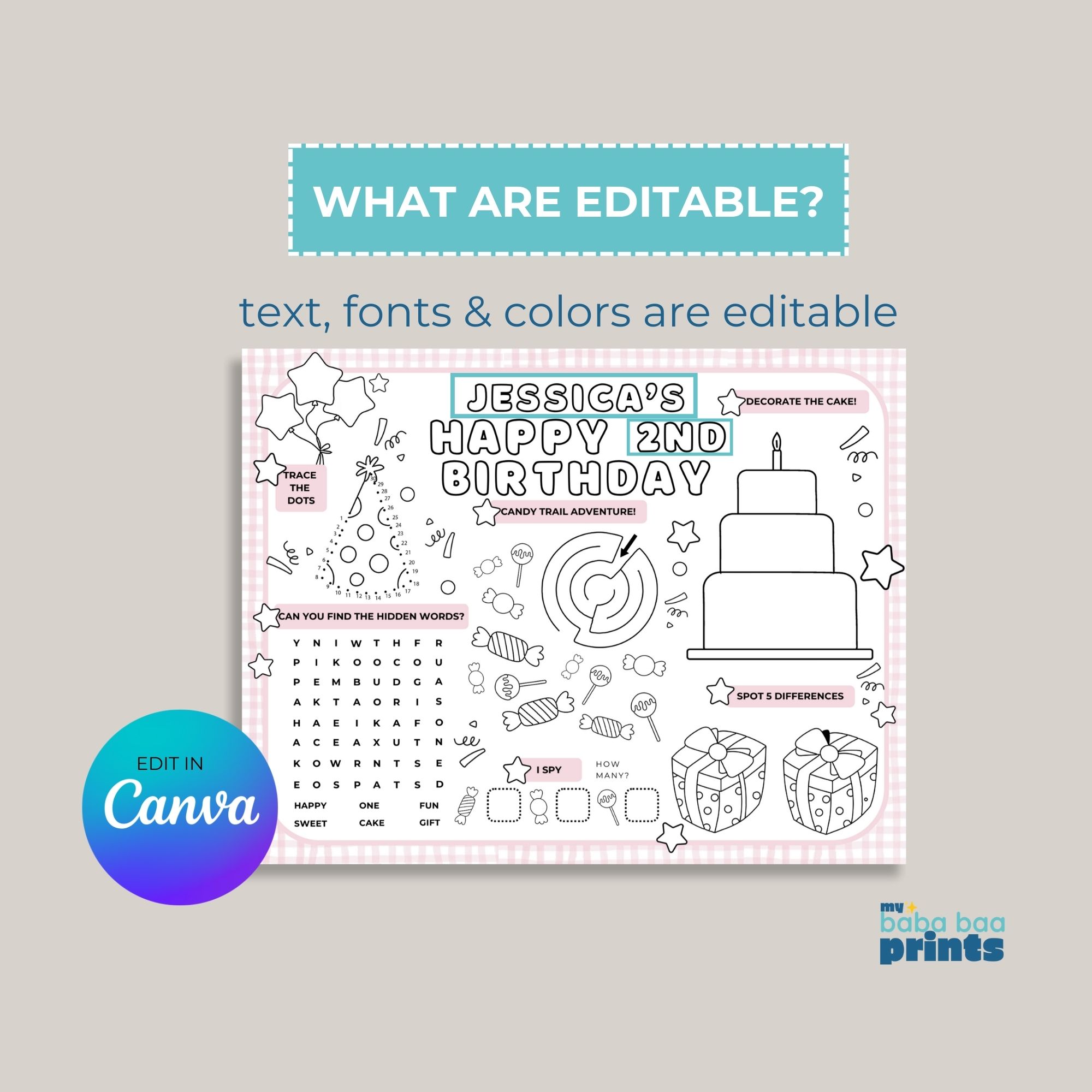 Boy's Birthday Games & Activities Sheet