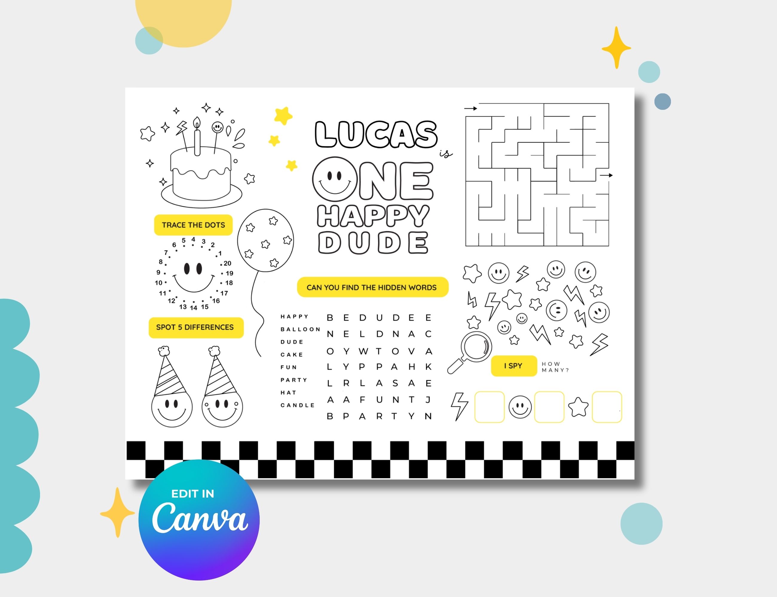 One Happy Dude Birthday Games & Activities Sheet