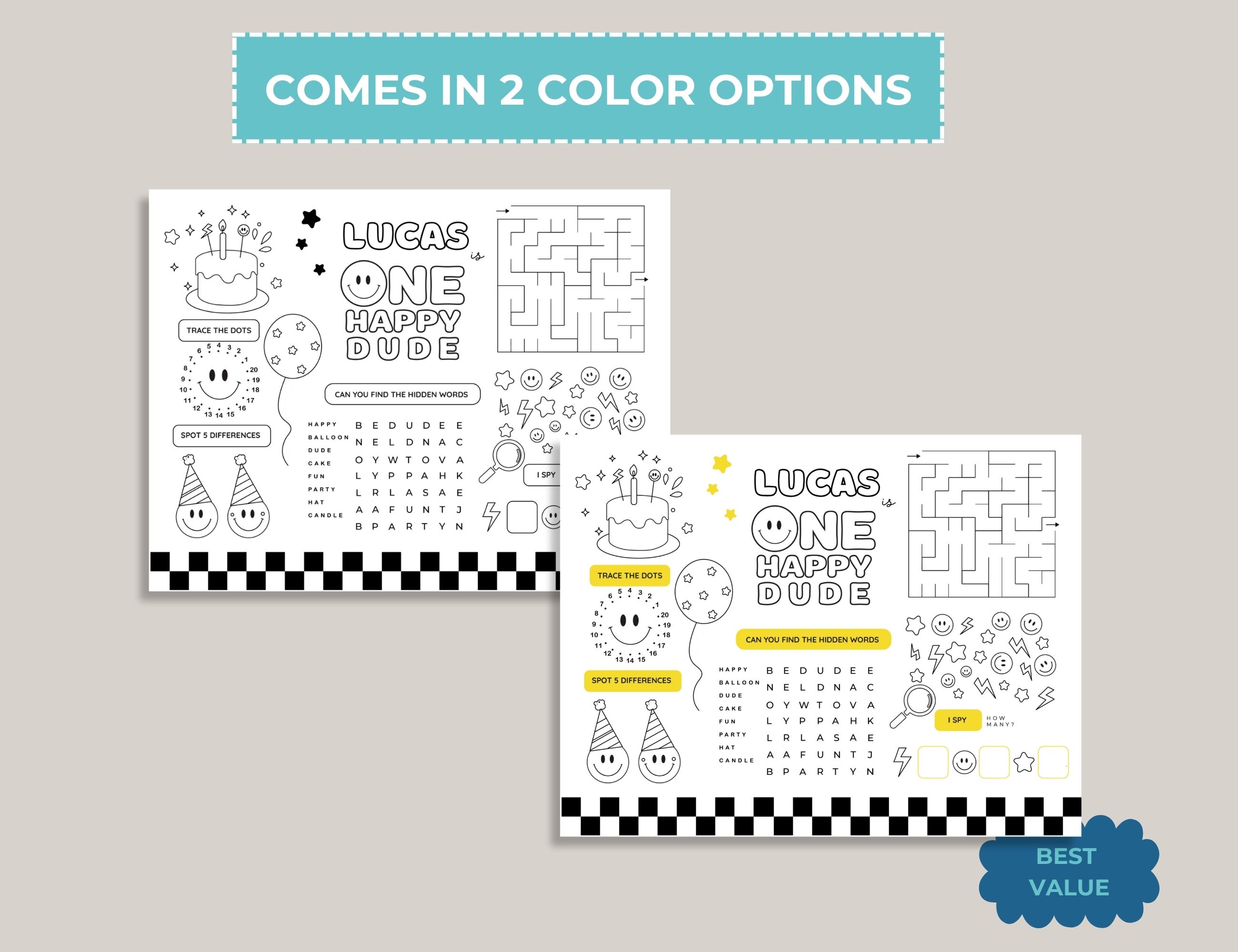 One Happy Dude Birthday Games & Activities Sheet