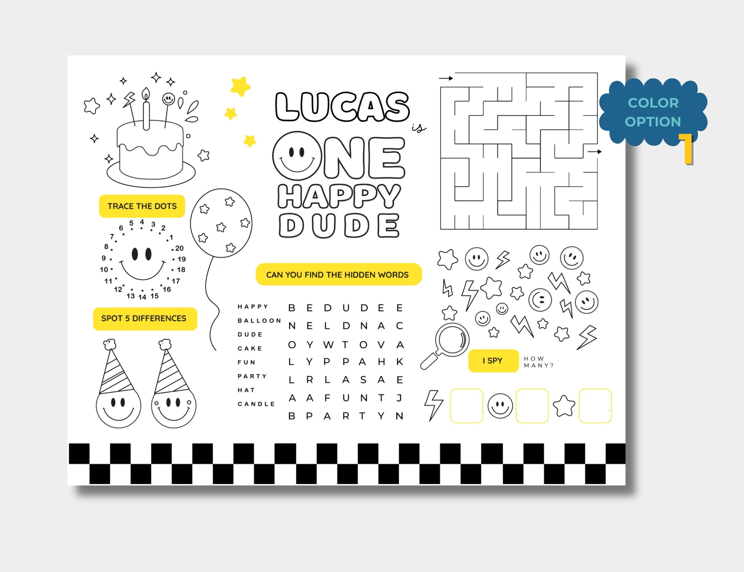 One Happy Dude Birthday Games & Activities Sheet