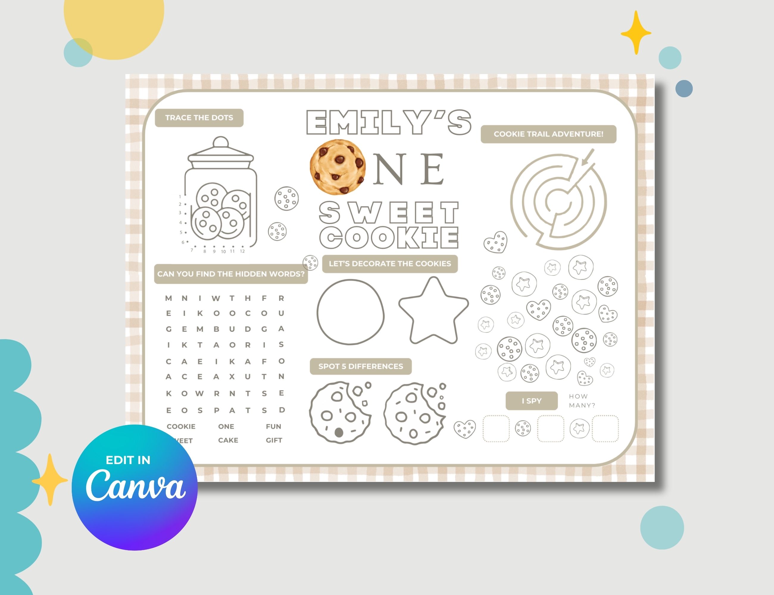 One Sweet Cookie Birthday Games & Activities Sheet