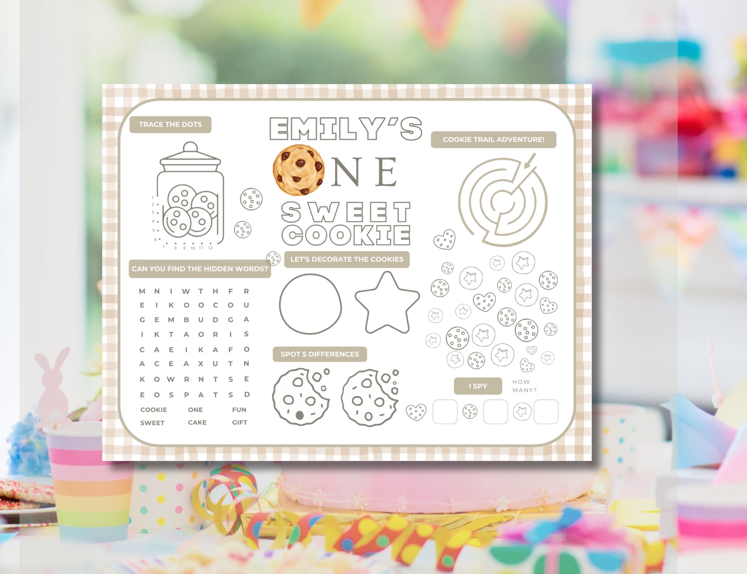 One Sweet Cookie Birthday Games & Activities Sheet